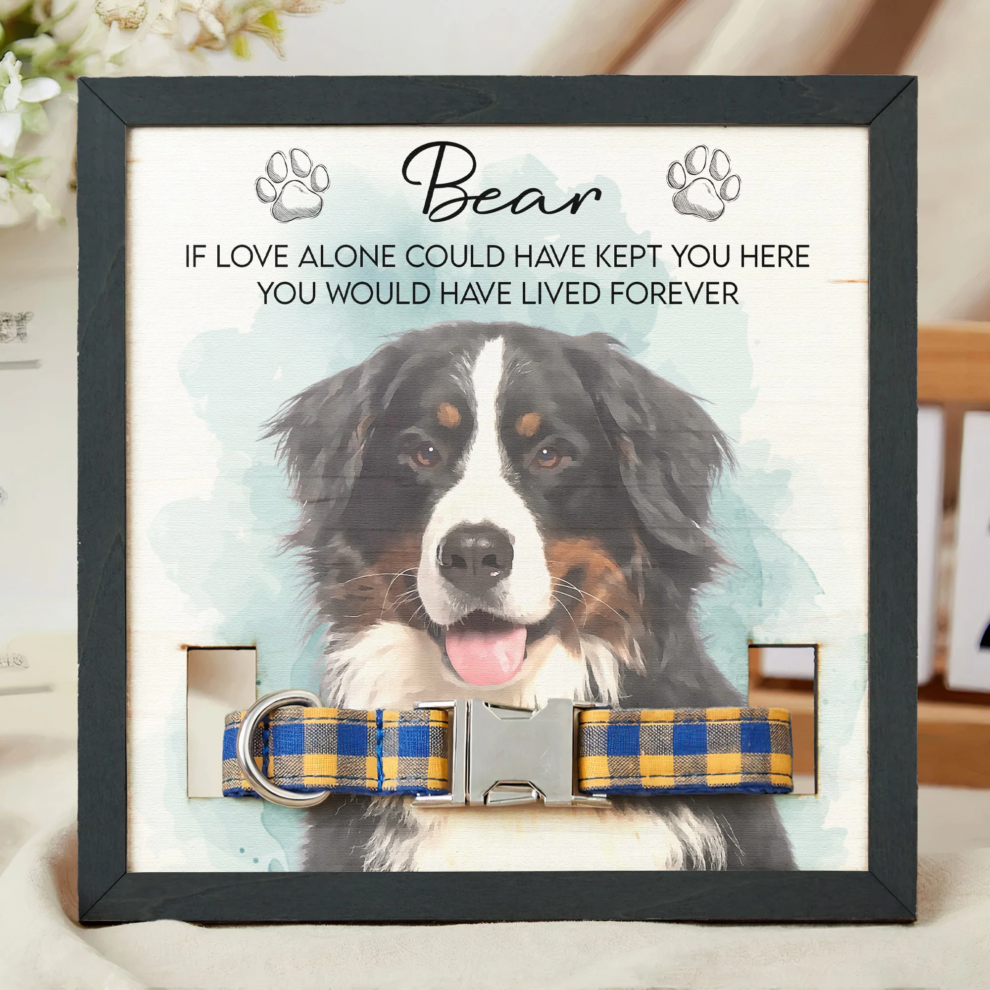 Pet Collar Frame Keepsake Custom Pet Portrait Watecolor Art - Personalized Frame - Image 2