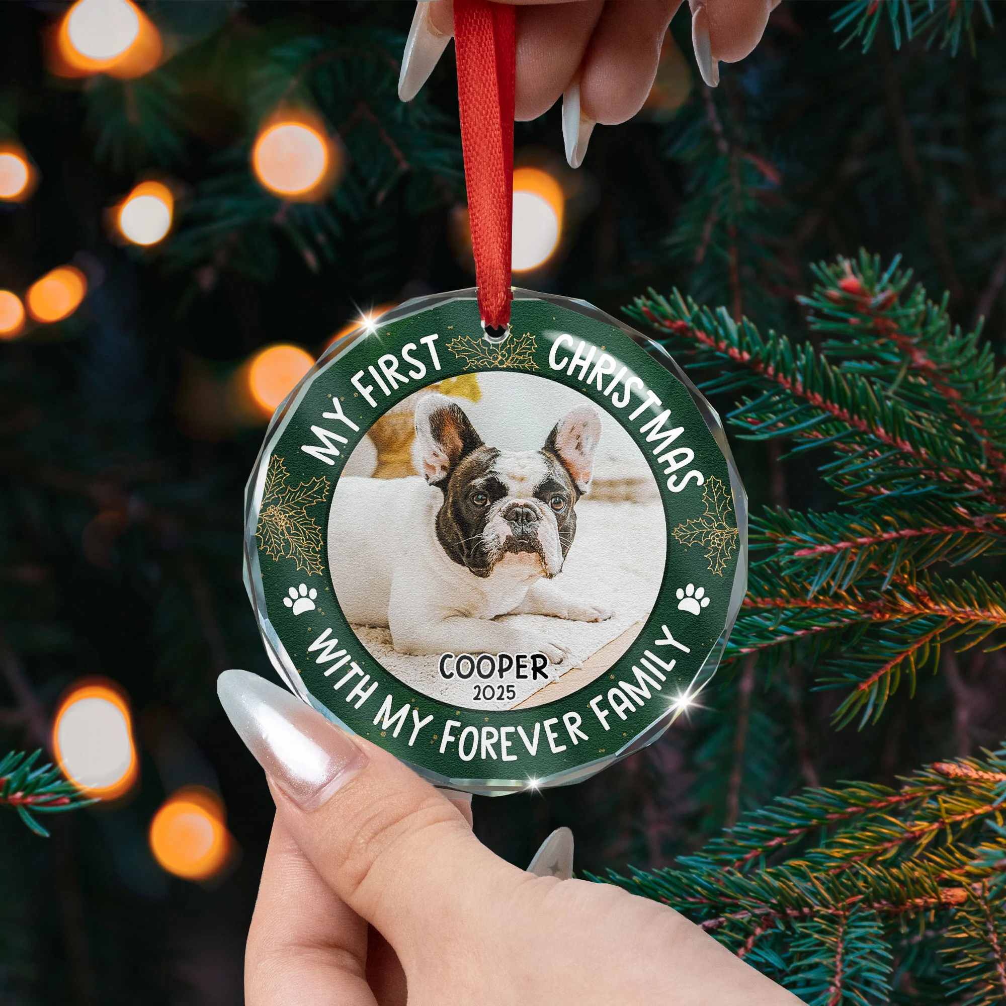 Pet First Christmas - Personalized Glass Photo Ornament - Image 4