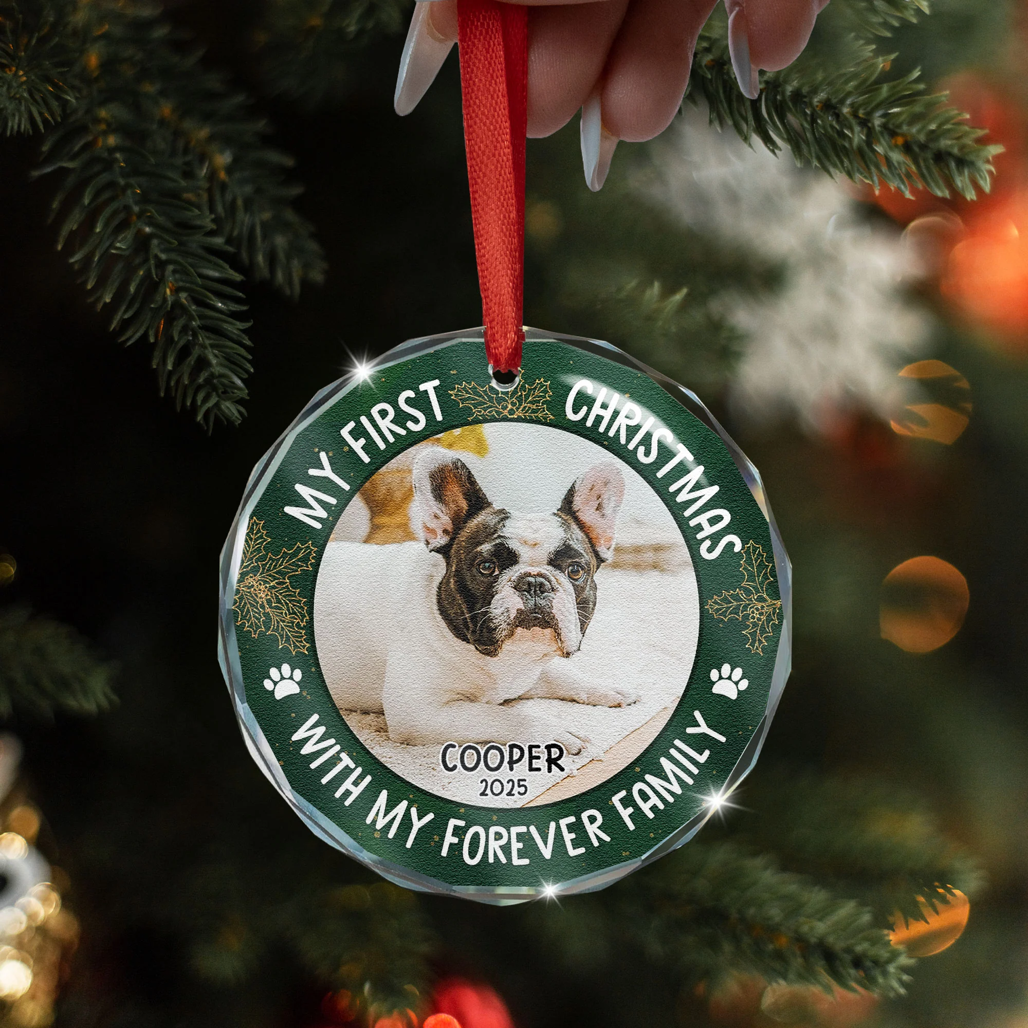 Pet First Christmas - Personalized Glass Photo Ornament - Image 5
