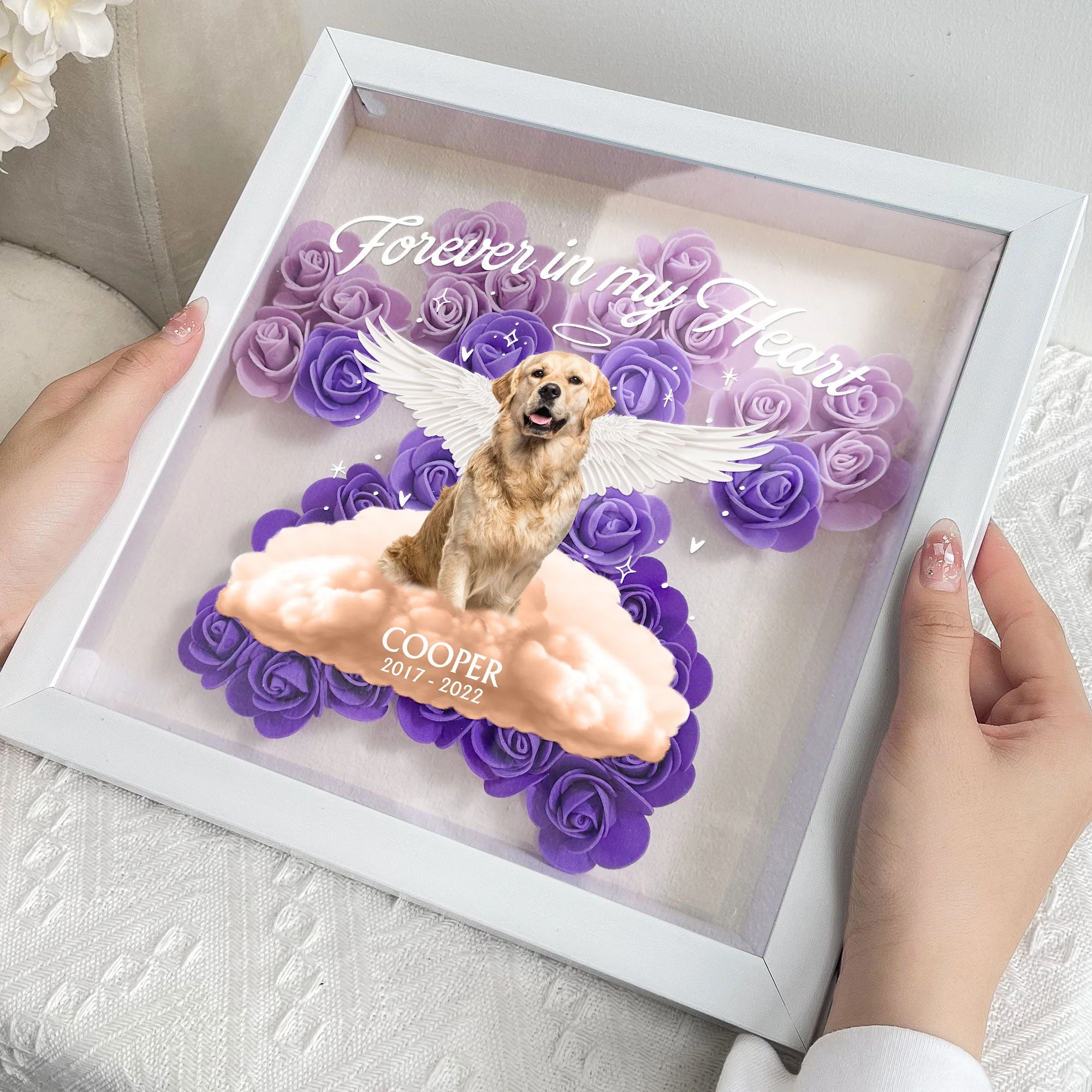 Pet Loss - Paw Print - Personalized Flower Shadow Box - Image 2