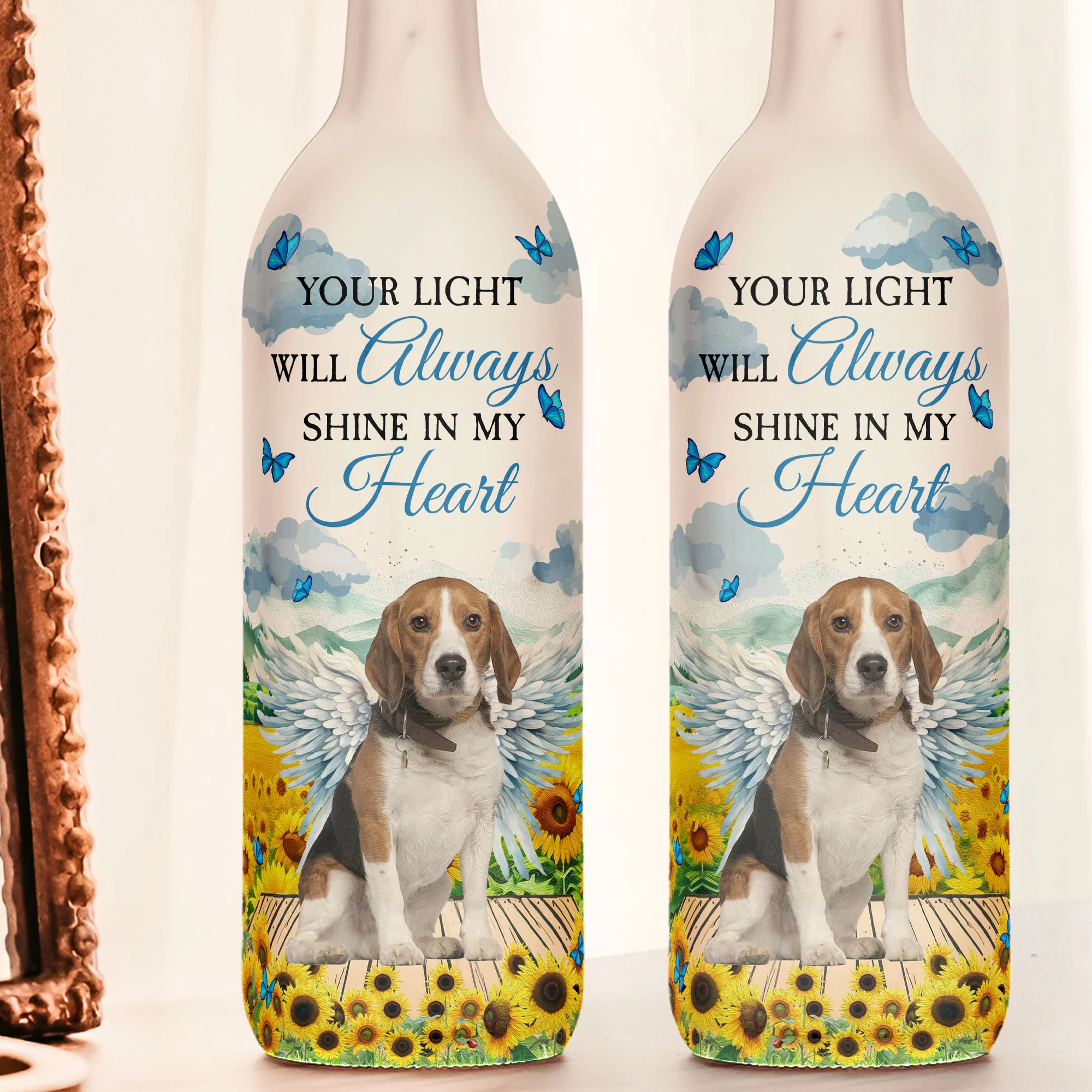 Pet Loss Your Light Will Always Shine In My Heart - Personalized Photo Bottle Lamp - Image 2