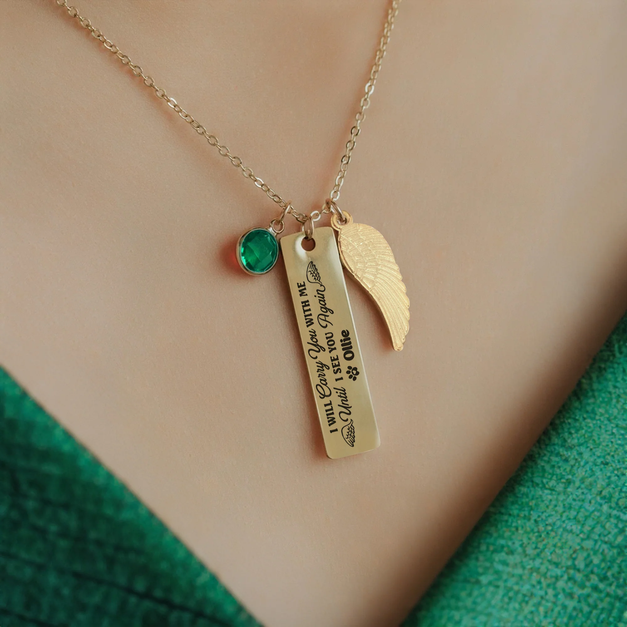 Pet Memorial I Will Carry You With Me - Personalized Birthstone Memorial Necklace - Image 3