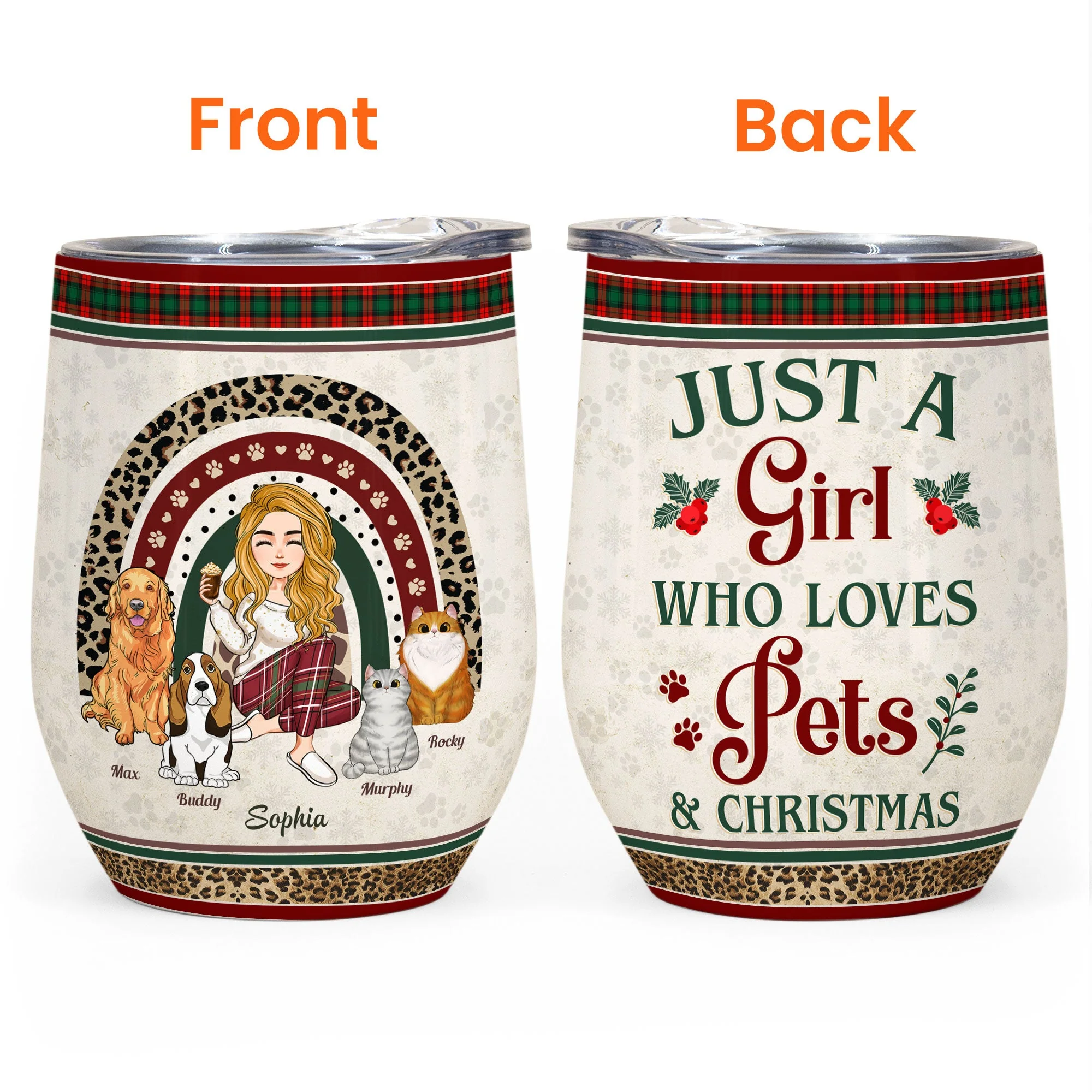 Pets And Christmas - Personalized Wine Tumbler - Christmas, New Year, Birthday Gift For Dog Mom, Cat Mom, Pet Lover, Pet Owner - Image 3