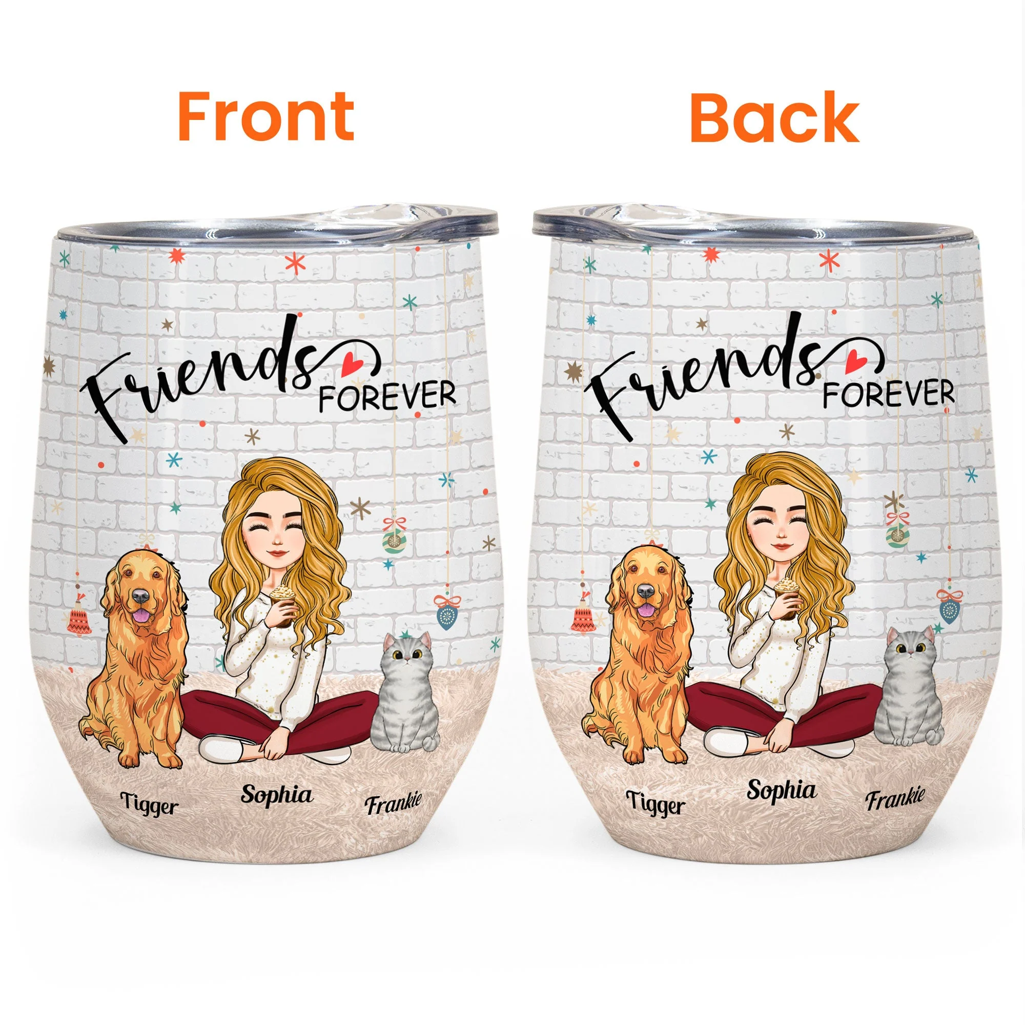Pets - Friends Forever  - Personalized Wine Tumbler - Birthday, Christmas, New Year Gift For Dog Mom, Cat Mom, Pet Lover, Pet Owner - Image 3
