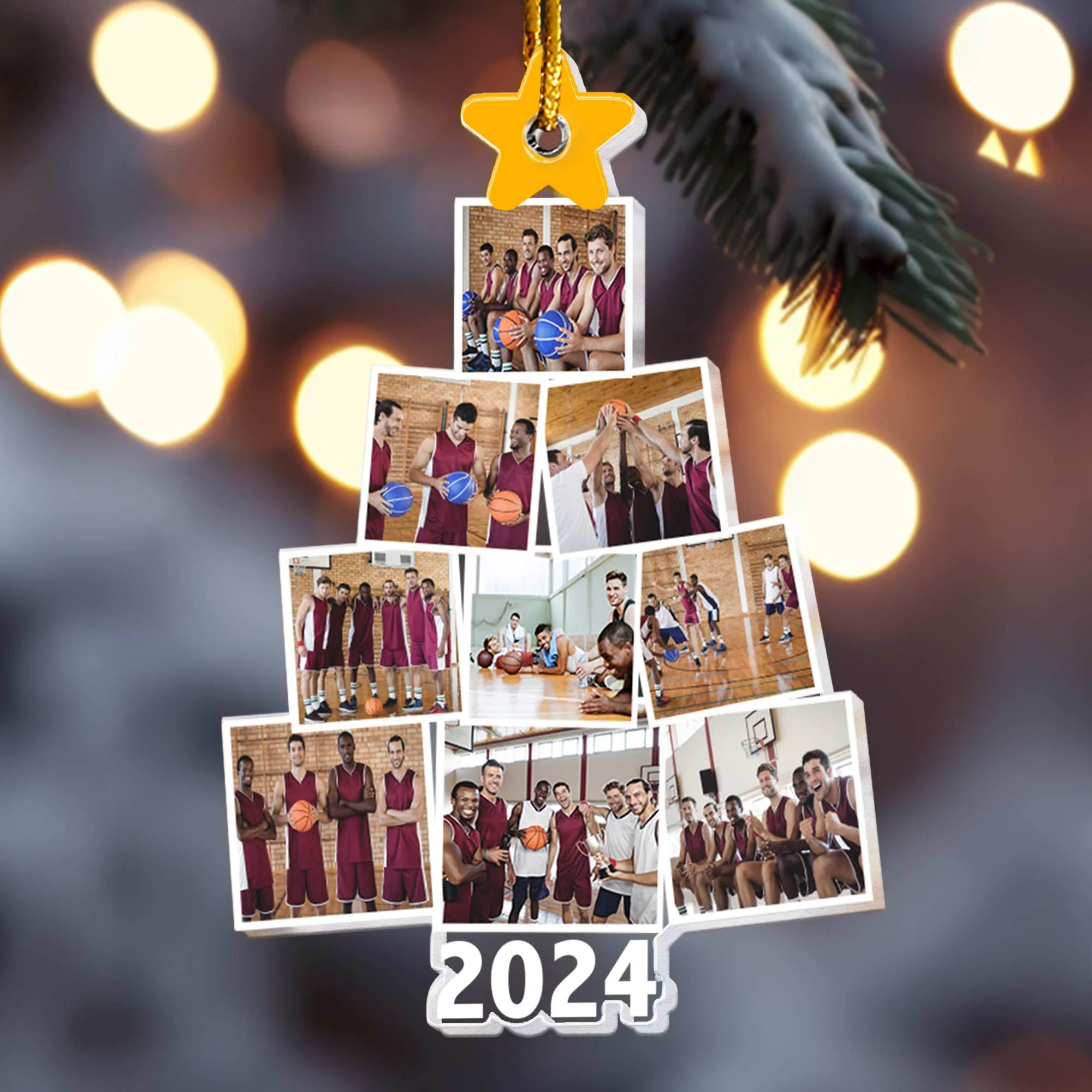 Photo Basketball Team Christmas Tree - Personalized Acrylic Photo Ornament - Image 4