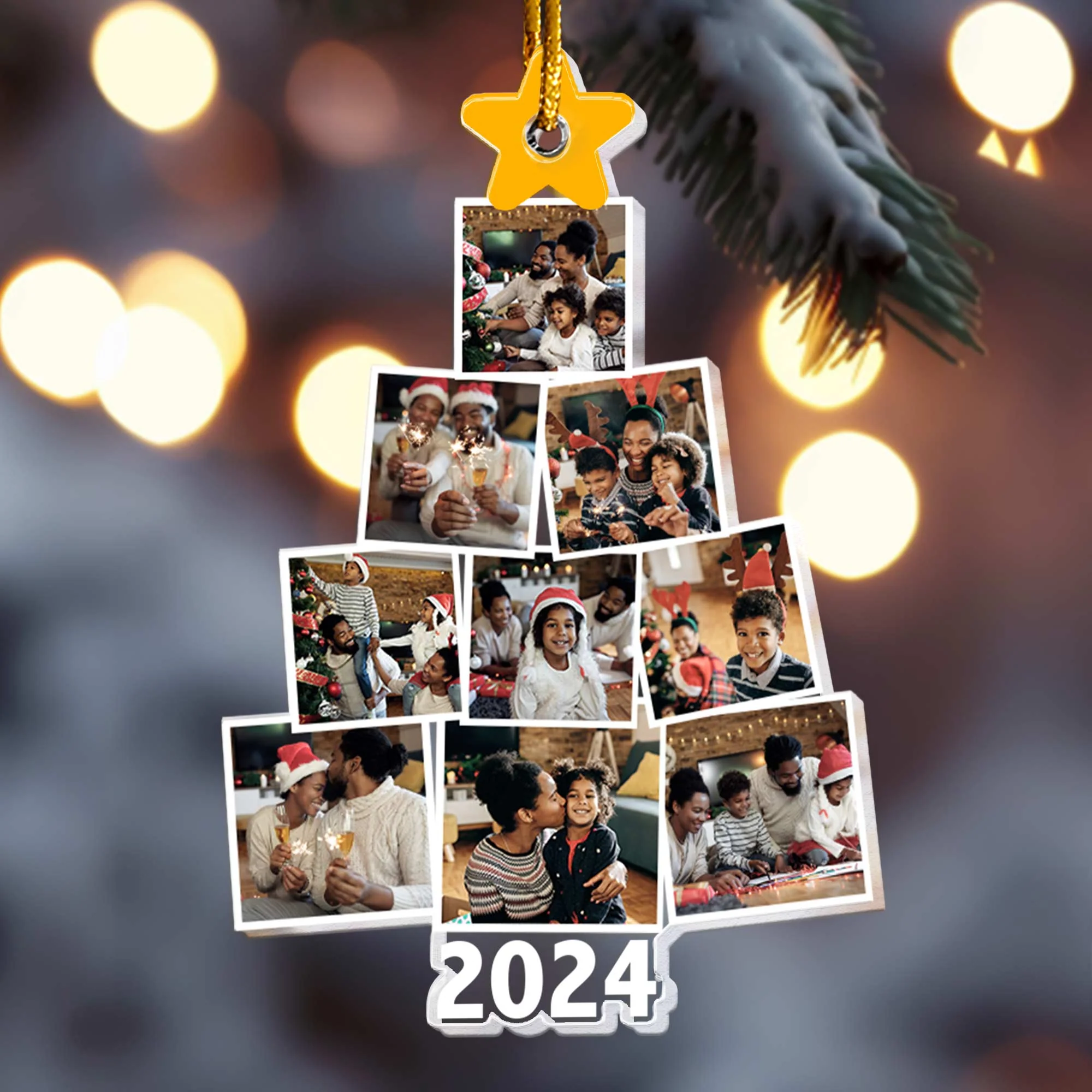 Photo Black Family Christmas Tree - Personalized Acrylic Photo Ornament - Image 4