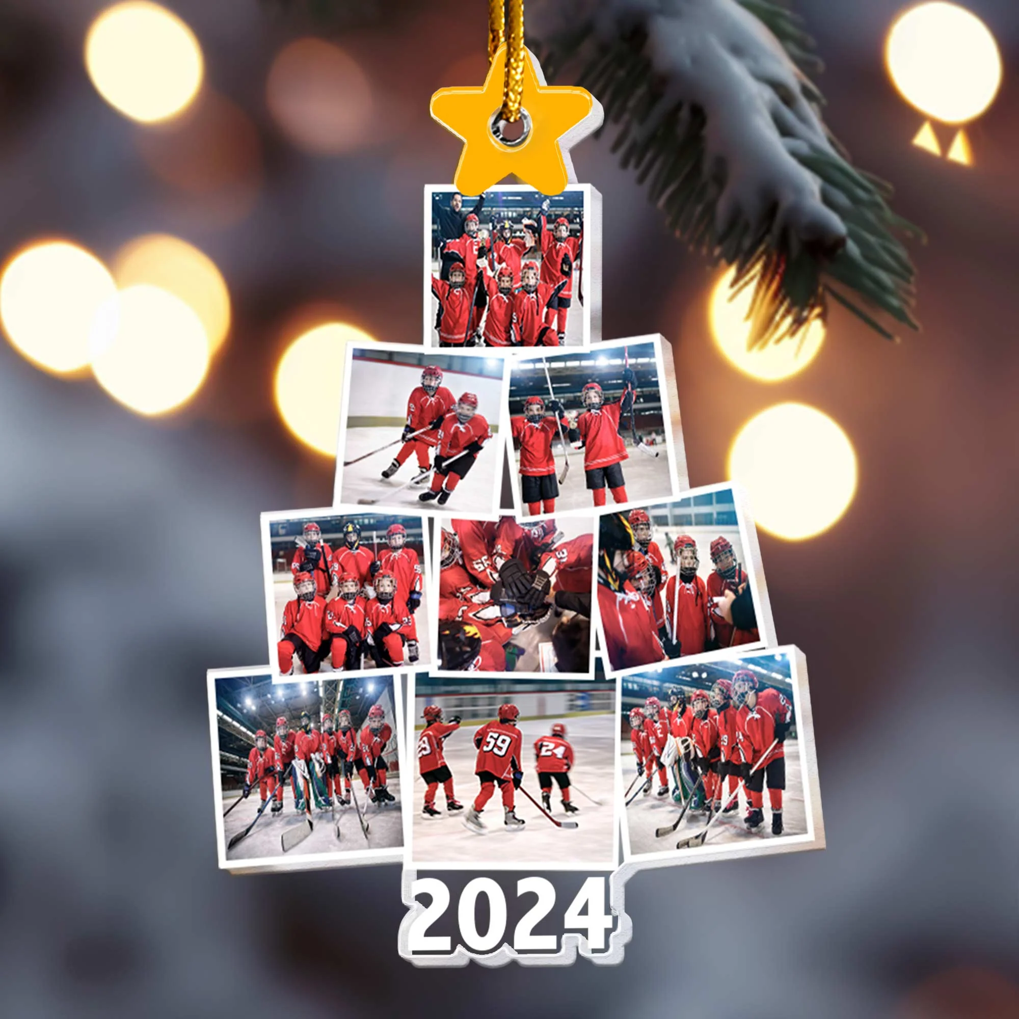 Photo Hockey Team Christmas Tree - Personalized Acrylic Photo Ornament - Image 4