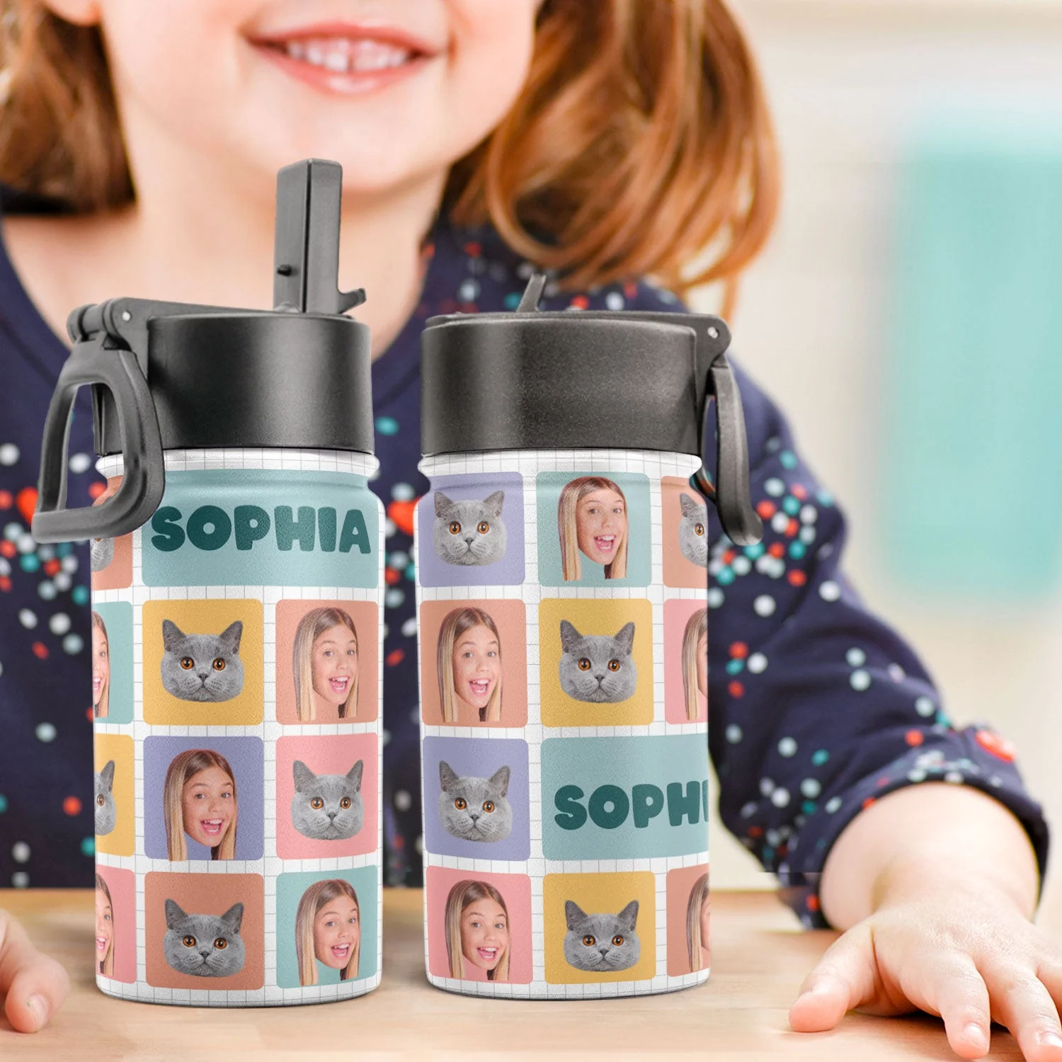 Back To School - Personalized Photo Kids Water Bottle With Straw Lid - Image 6