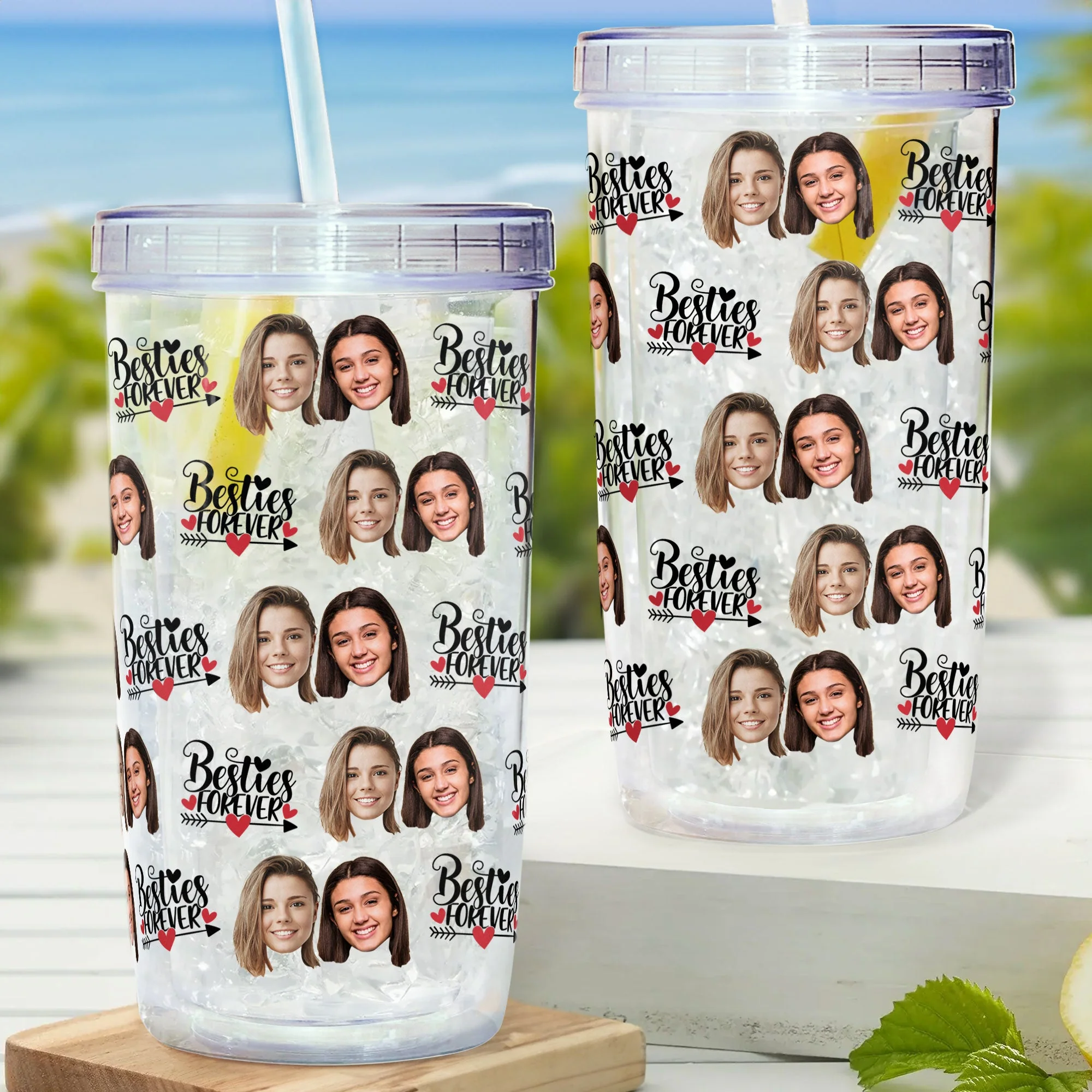 Custom Face Besties Forever - Personalized Photo Acrylic Tumbler With Straw - Image 2