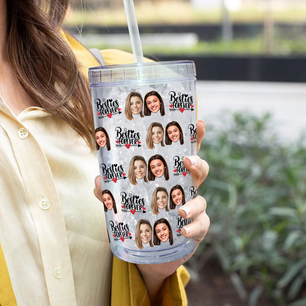 Custom Face Besties Forever - Personalized Photo Acrylic Tumbler With Straw - Image 4