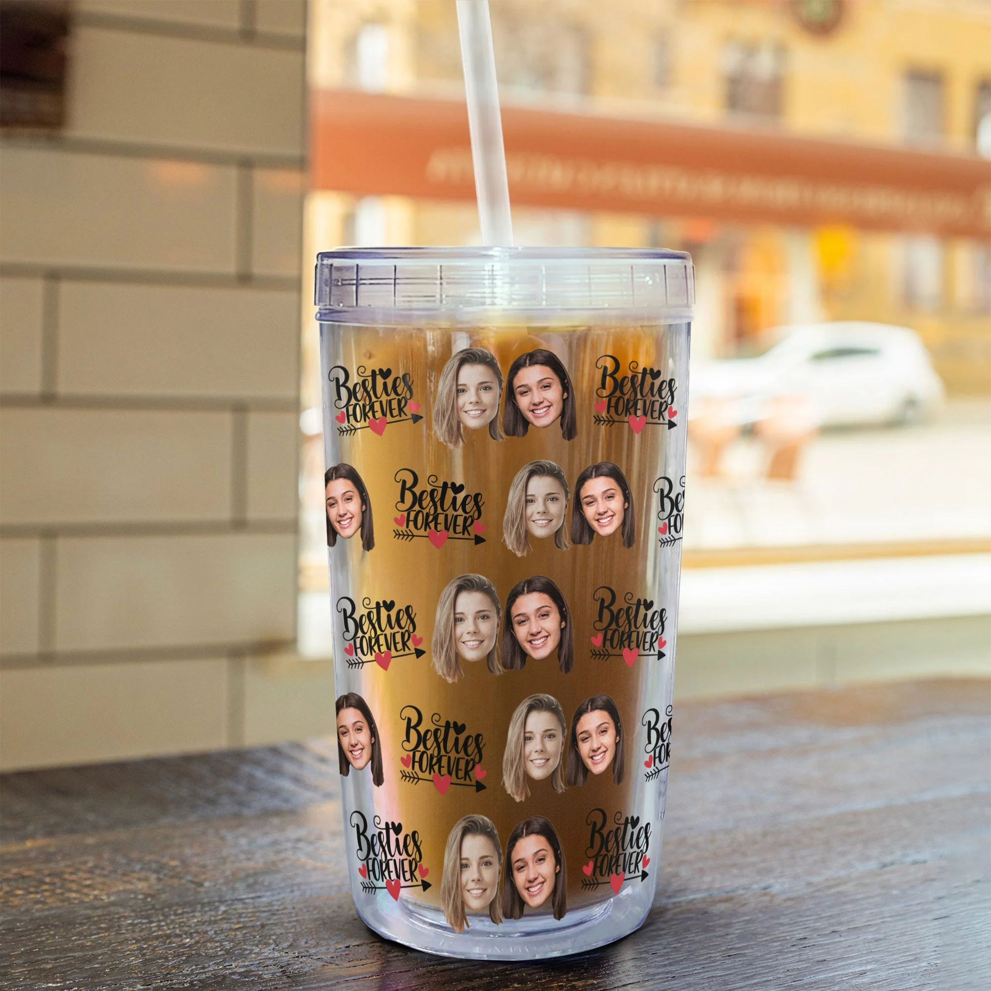 Custom Face Besties Forever - Personalized Photo Acrylic Tumbler With Straw - Image 5