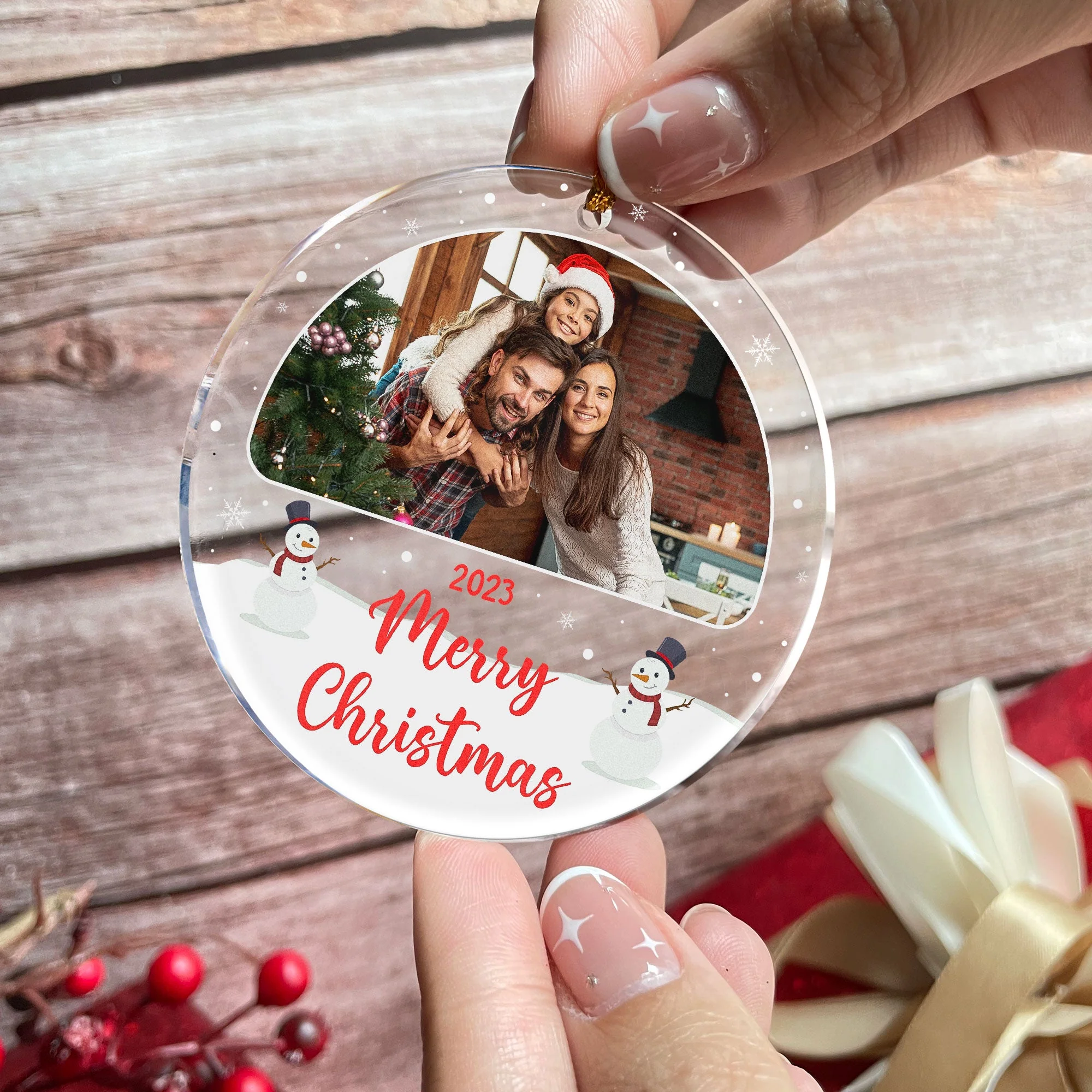 Family Keepsake - Personalized Circle Acrylic Photo Ornament - Image 3
