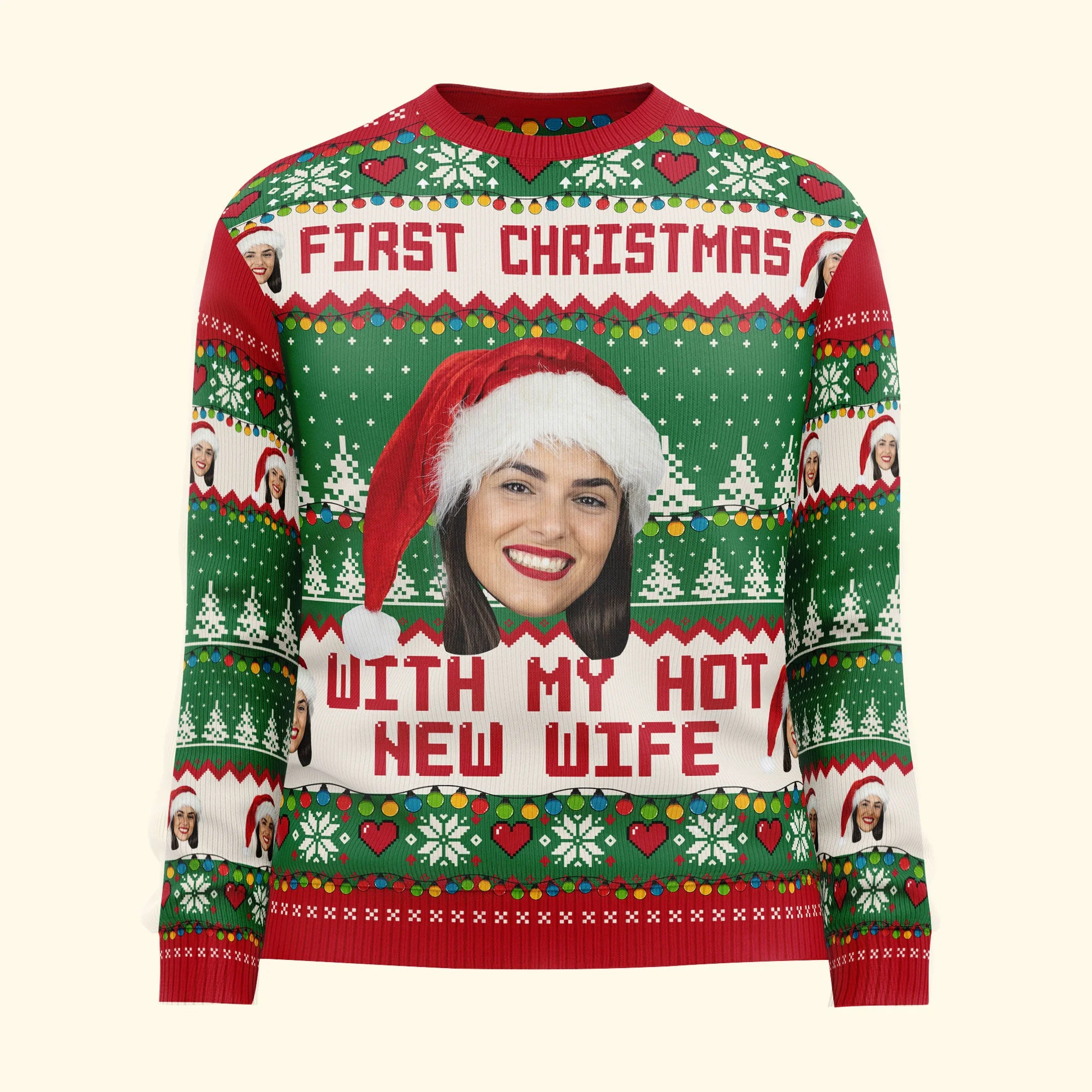 (Photo Inserted) First Christmas With My Hot New Wife - Personalized Matching Ugly Sweater - Image 5
