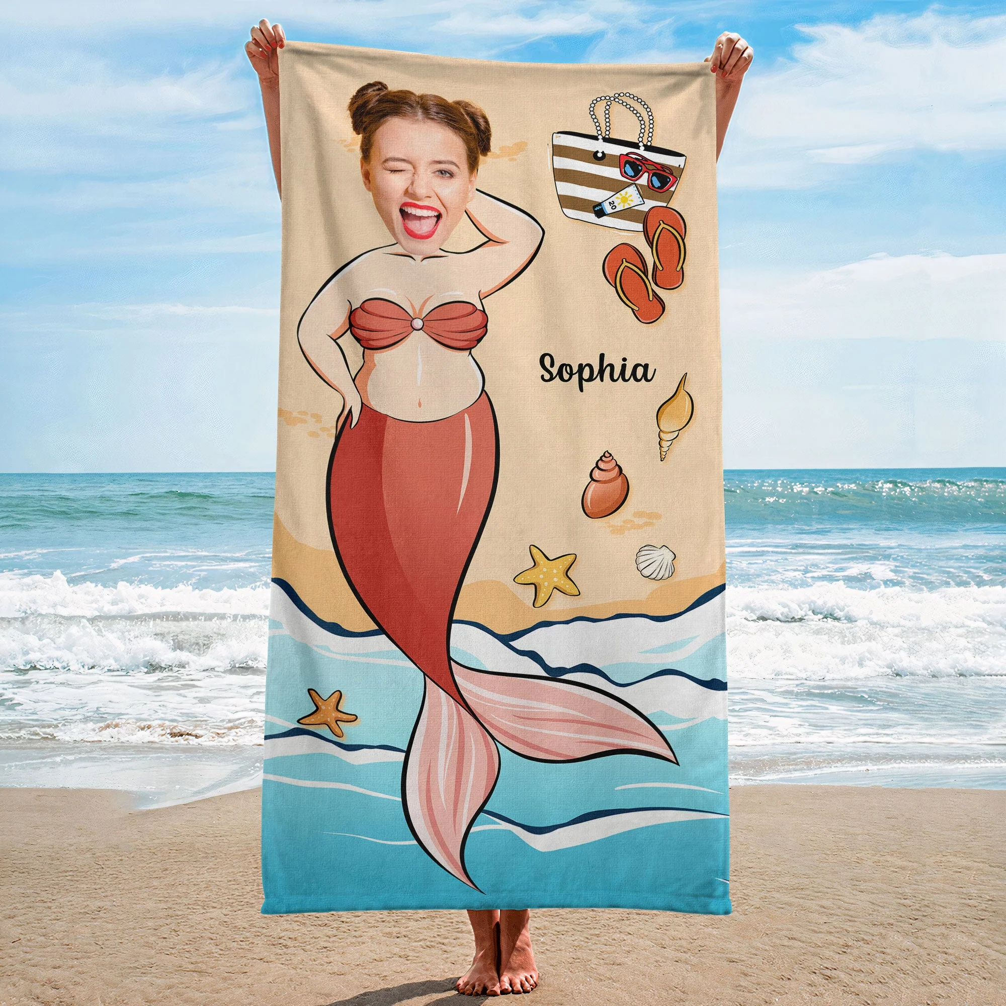 Funny Memaid Towel - Personalized Photo Beach Towel - Image 5