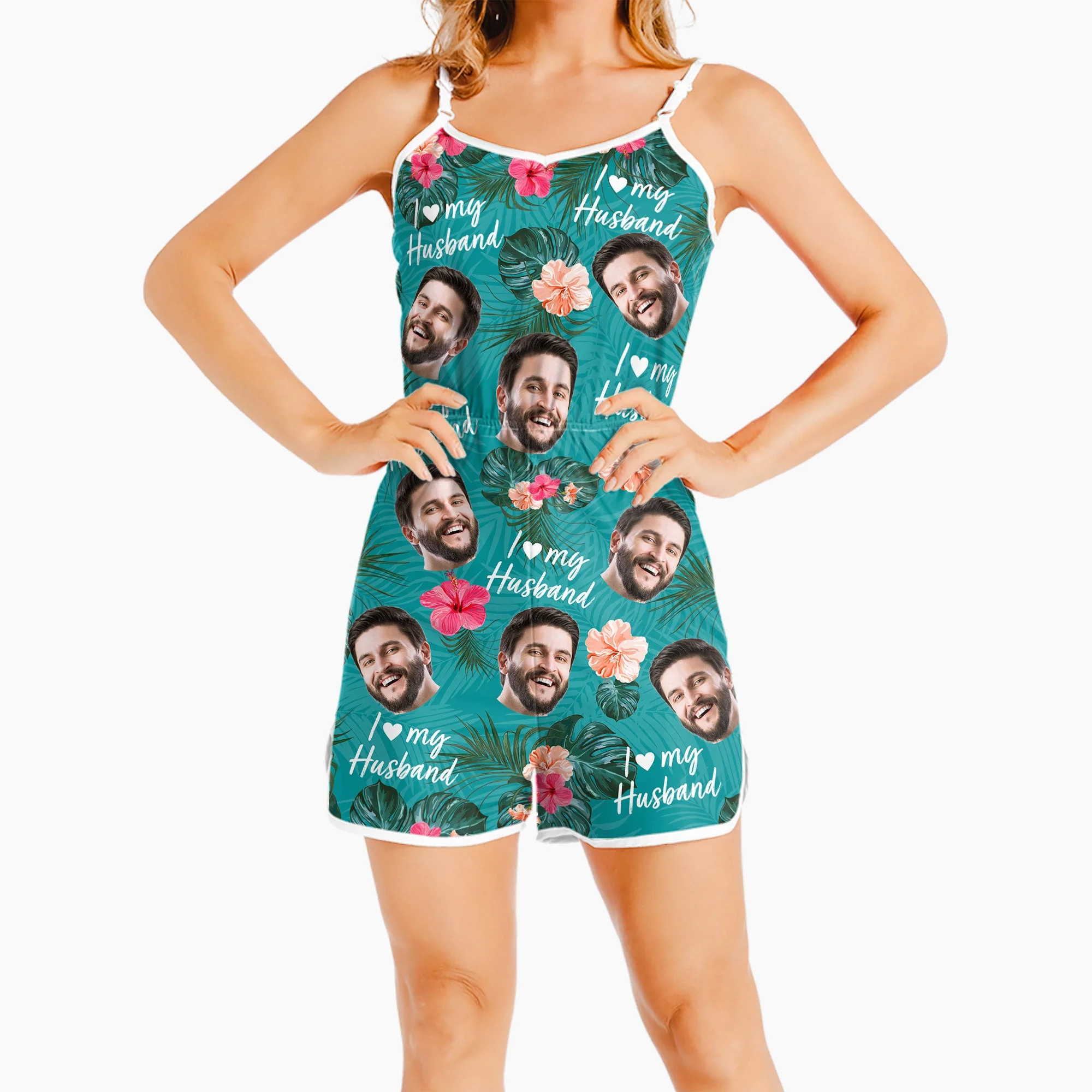 I Love My Husband - Personalized Photo All-over Print Sleeveless Romper - Image 4