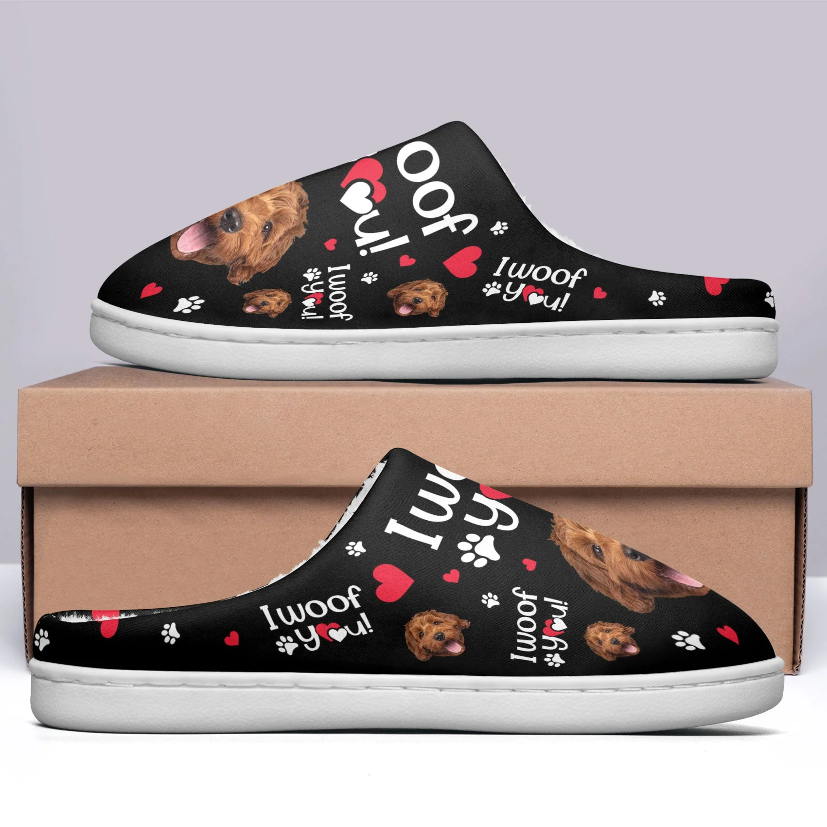 I Woof You - Personalized Photo Slippers - Mother's Day, Loving, Birthday Gift For Dog Mom, Dog Lover, Dog Owner, Dog Dad - Image 3