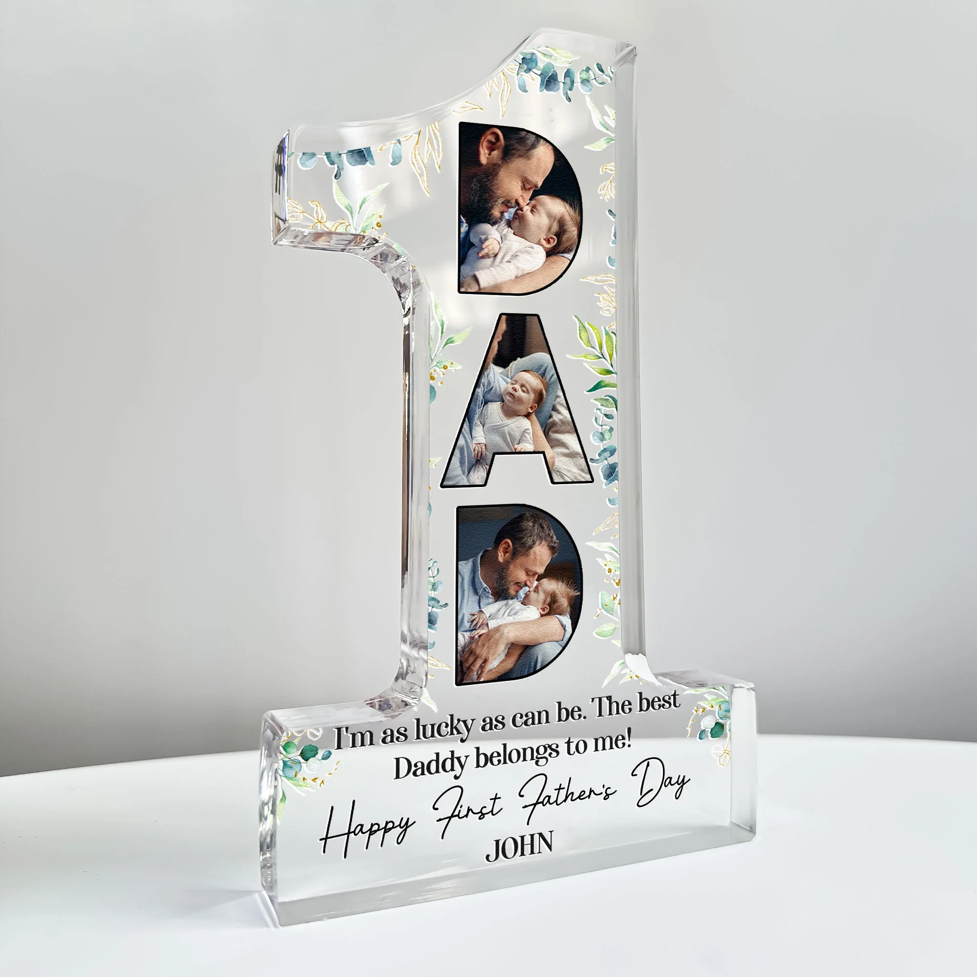 I'm As Lucky 1st Father's Day - Personalized Custom Shaped Acrylic Photo Plaque - Image 2