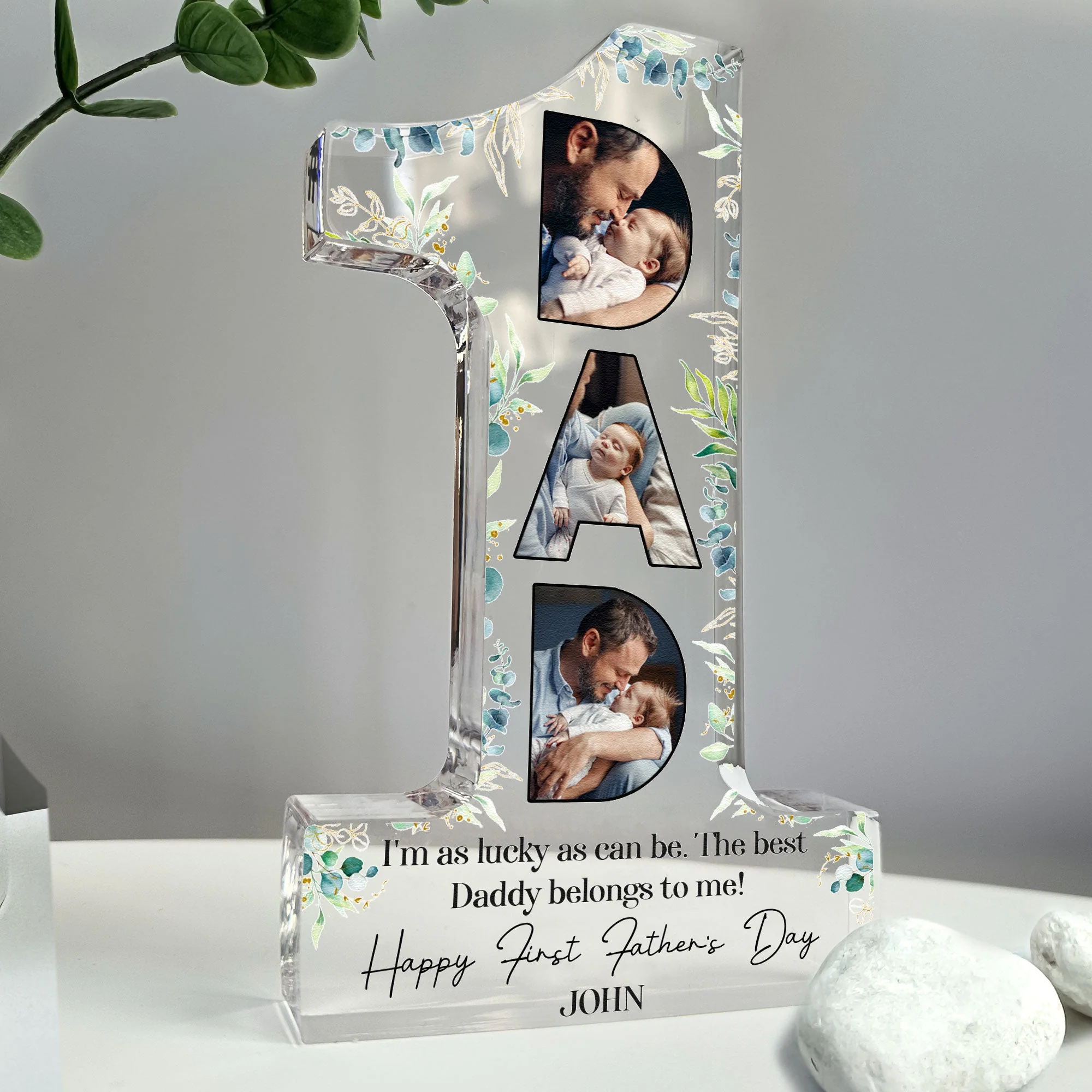 I'm As Lucky 1st Father's Day - Personalized Custom Shaped Acrylic Photo Plaque - Image 3