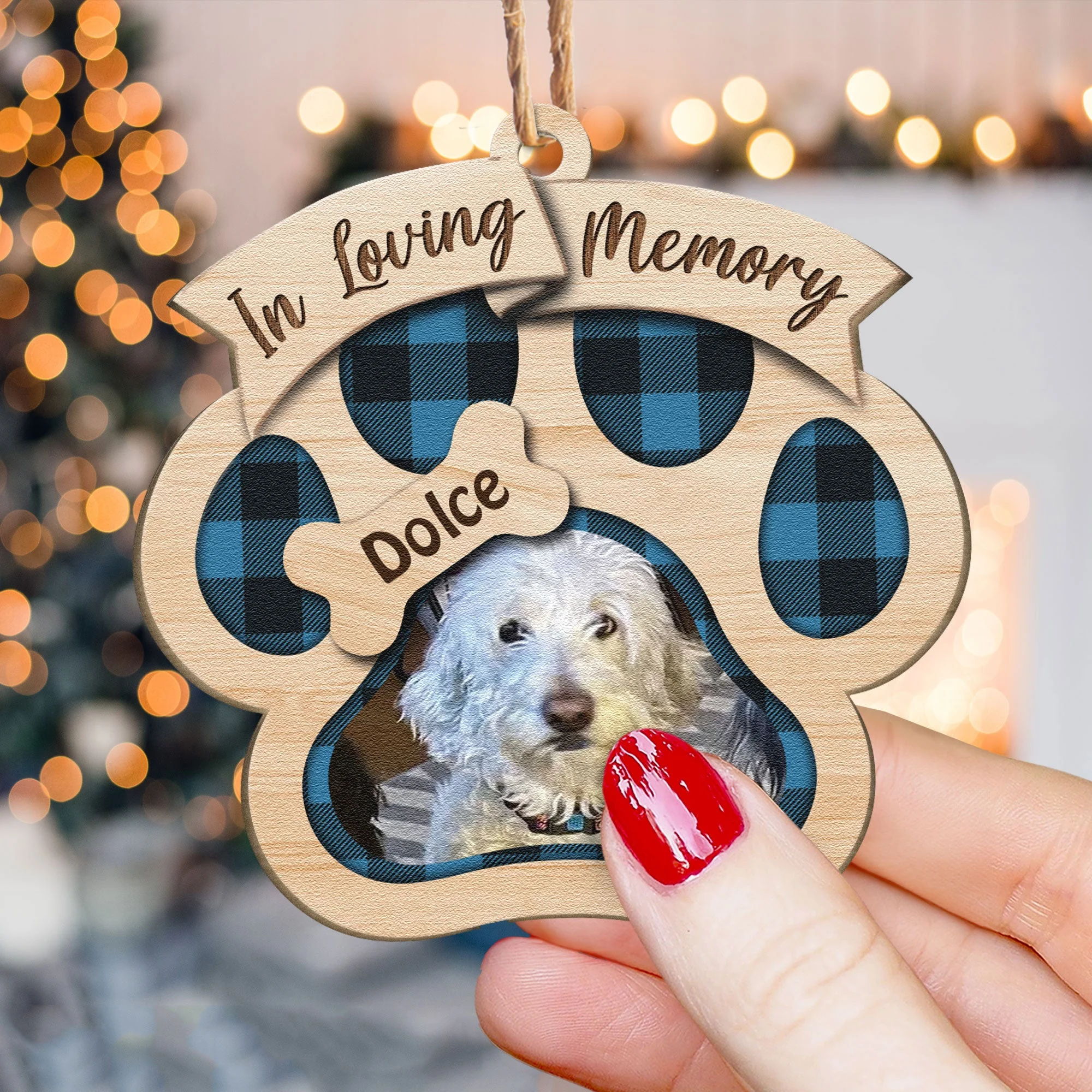 In Loving Memory - Personalized Paw Shaped Wooden Photo Ornament - Image 2