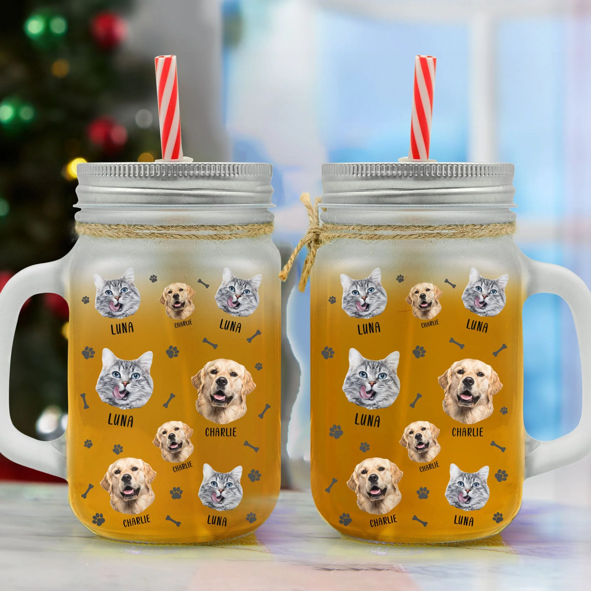 Lovely Upload Pet Image - Personalized Photo Mason Jar Cup With Straw - Image 3