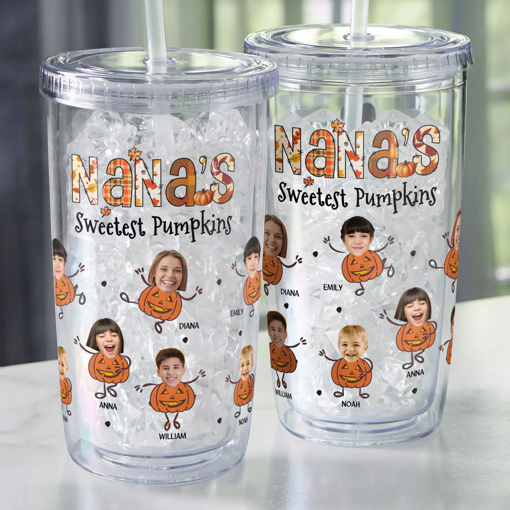 Nana's Sweetest Pumpkins - Personalized Photo Acrylic Tumbler With Straw - Image 3
