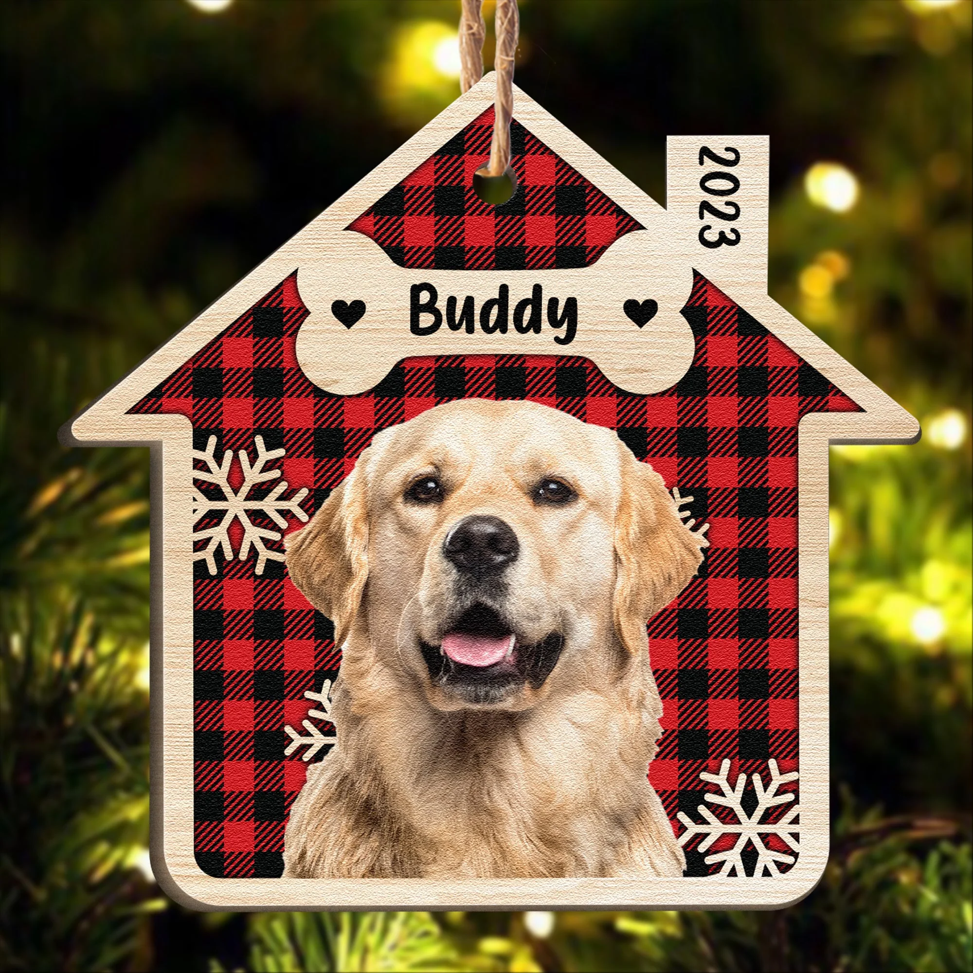 Pet's Sweet Home - Personalized House Shaped Wooden Photo Ornament - Image 3
