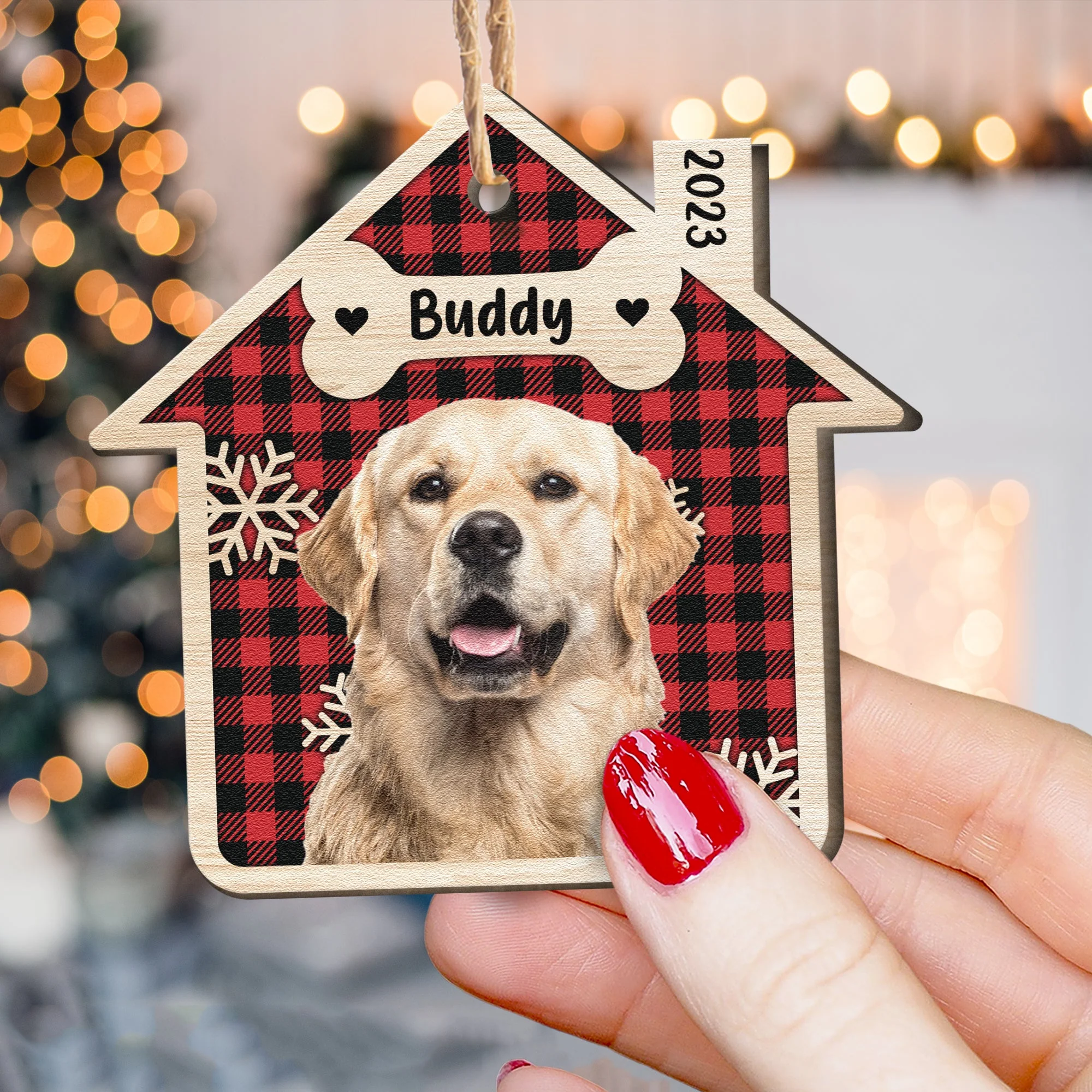 Pet's Sweet Home - Personalized House Shaped Wooden Photo Ornament - Image 4
