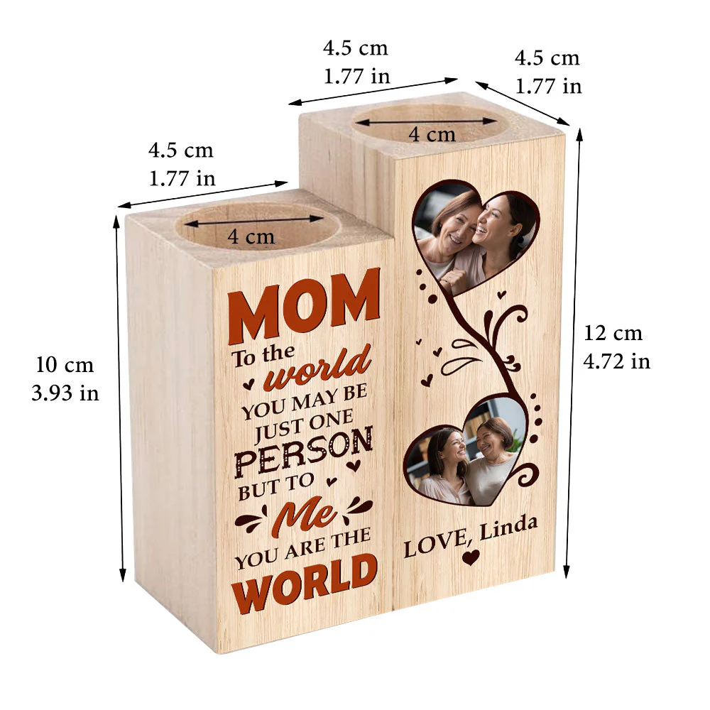 You Are The World To Me - Personalized Photo Wood Candle Holder - Loving, Birthday Gift For Mom, Mother - Image 3