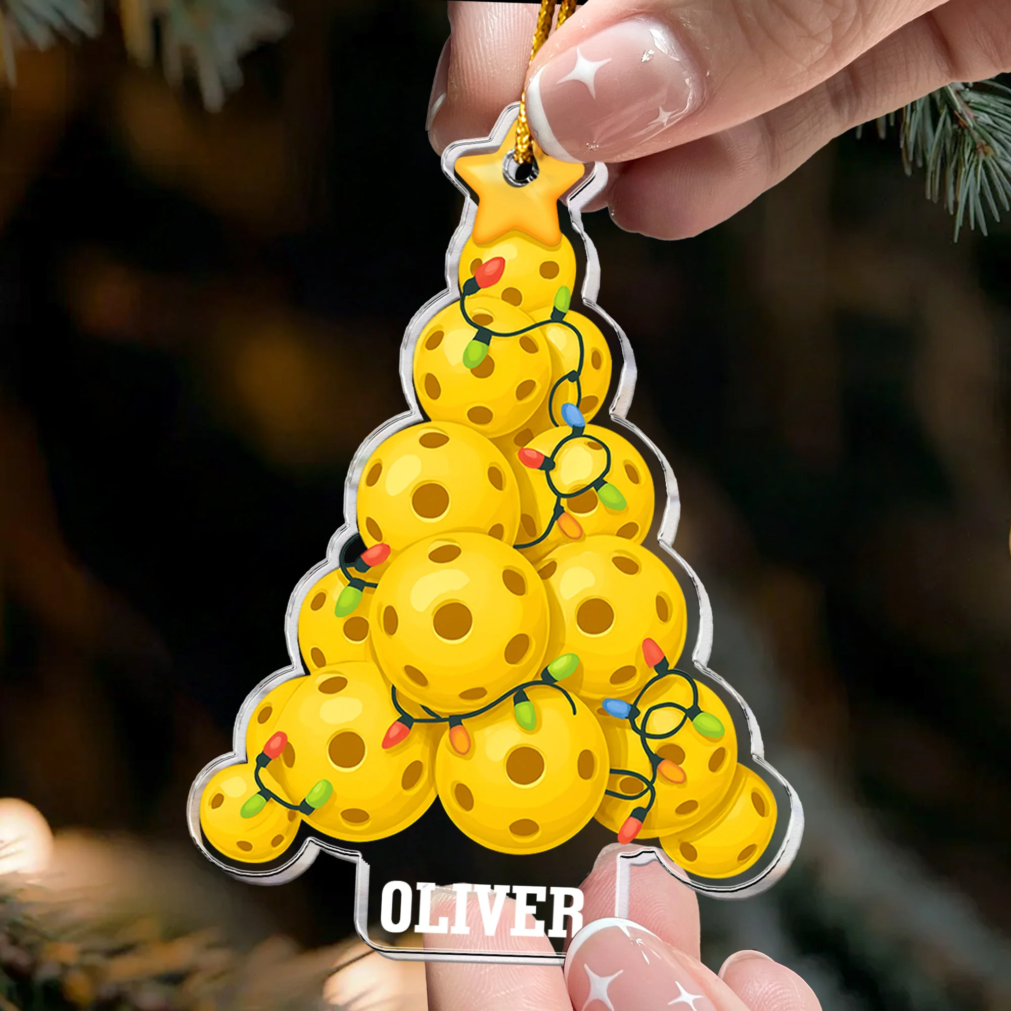 Pickleball Christmas Tree - Personalized Acrylic Ornament - Image 2