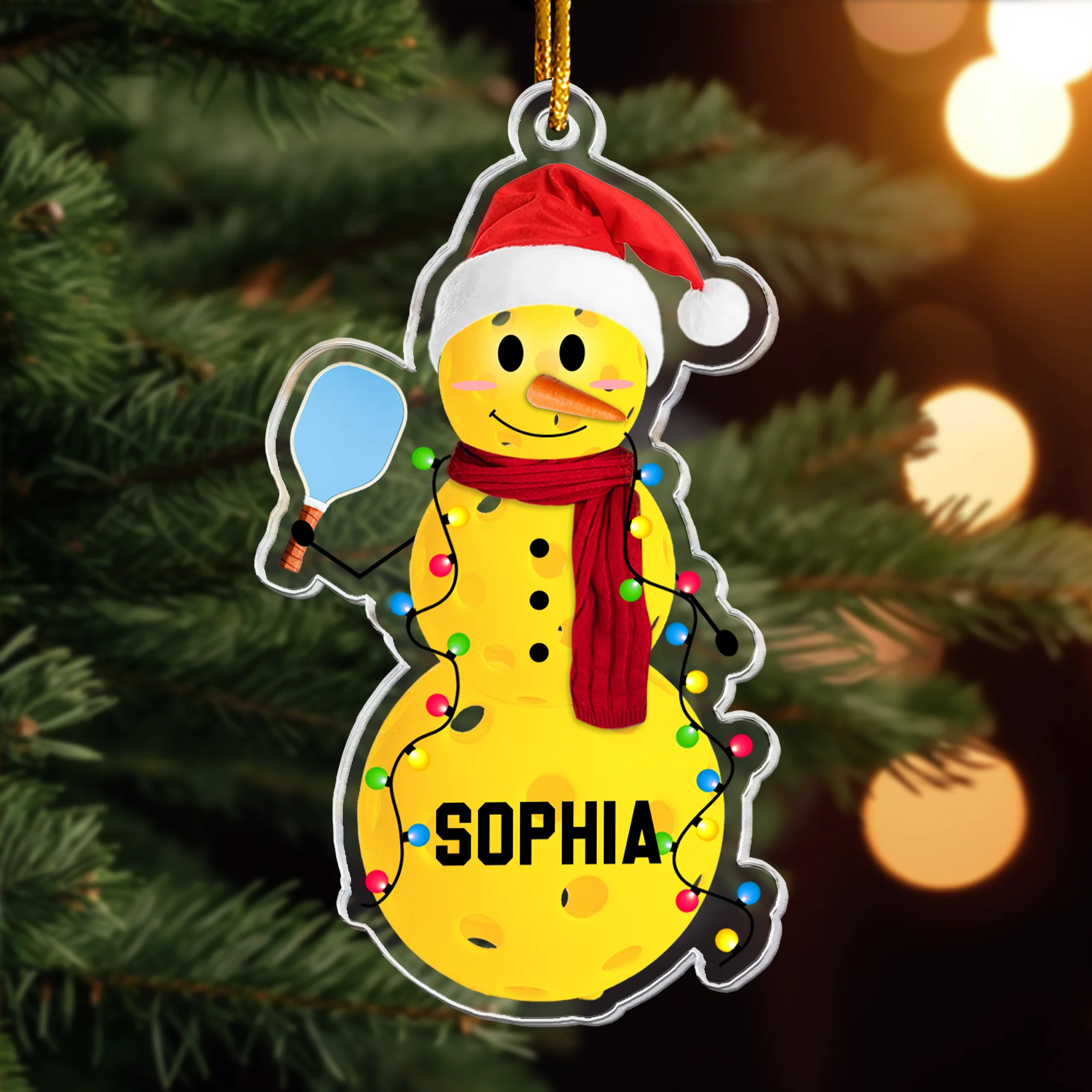 Pickleball Snowman - Gifts For Players, Team - Personalized Acrylic Ornament - Image 2