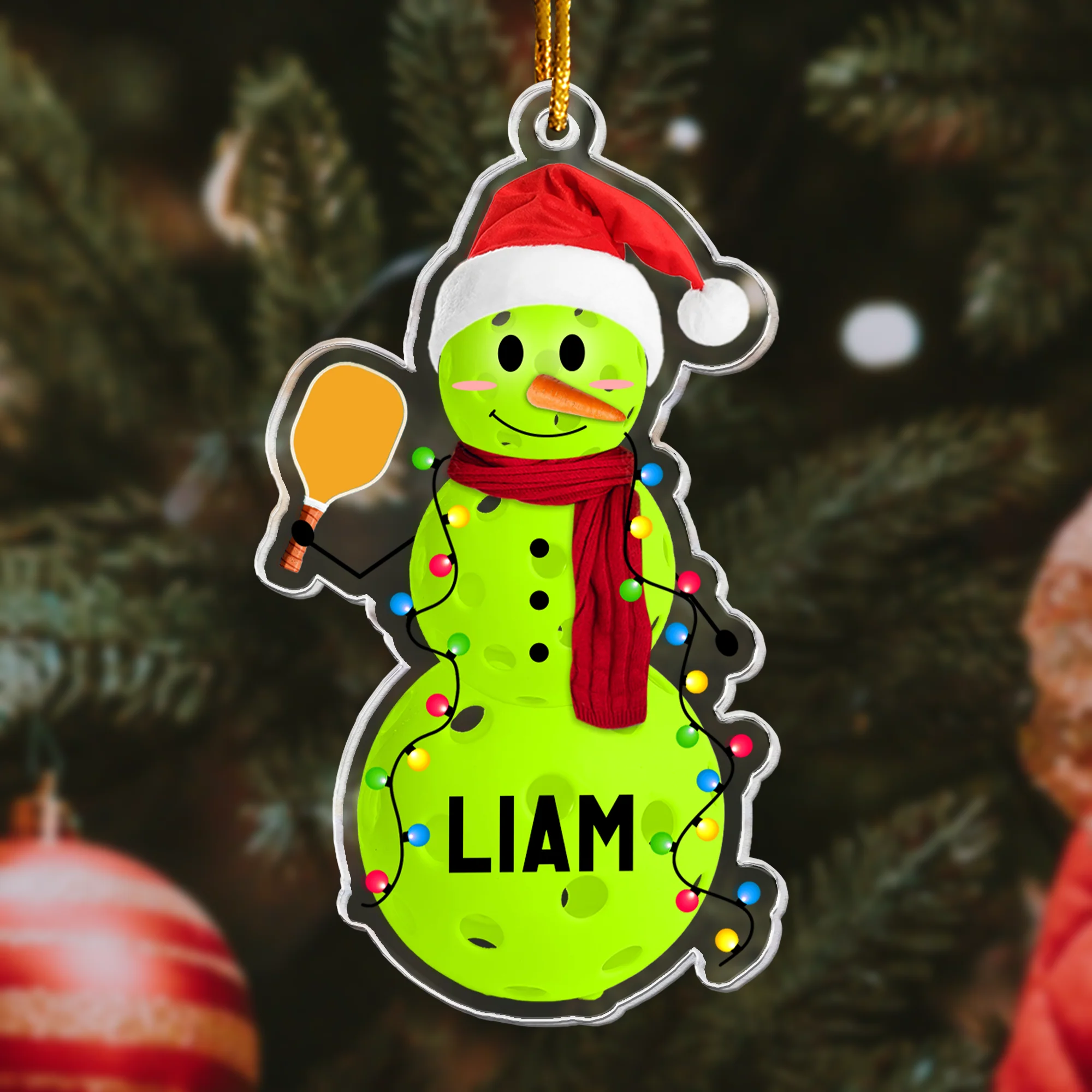 Pickleball Snowman - Gifts For Players, Team - Personalized Acrylic Ornament - Image 4