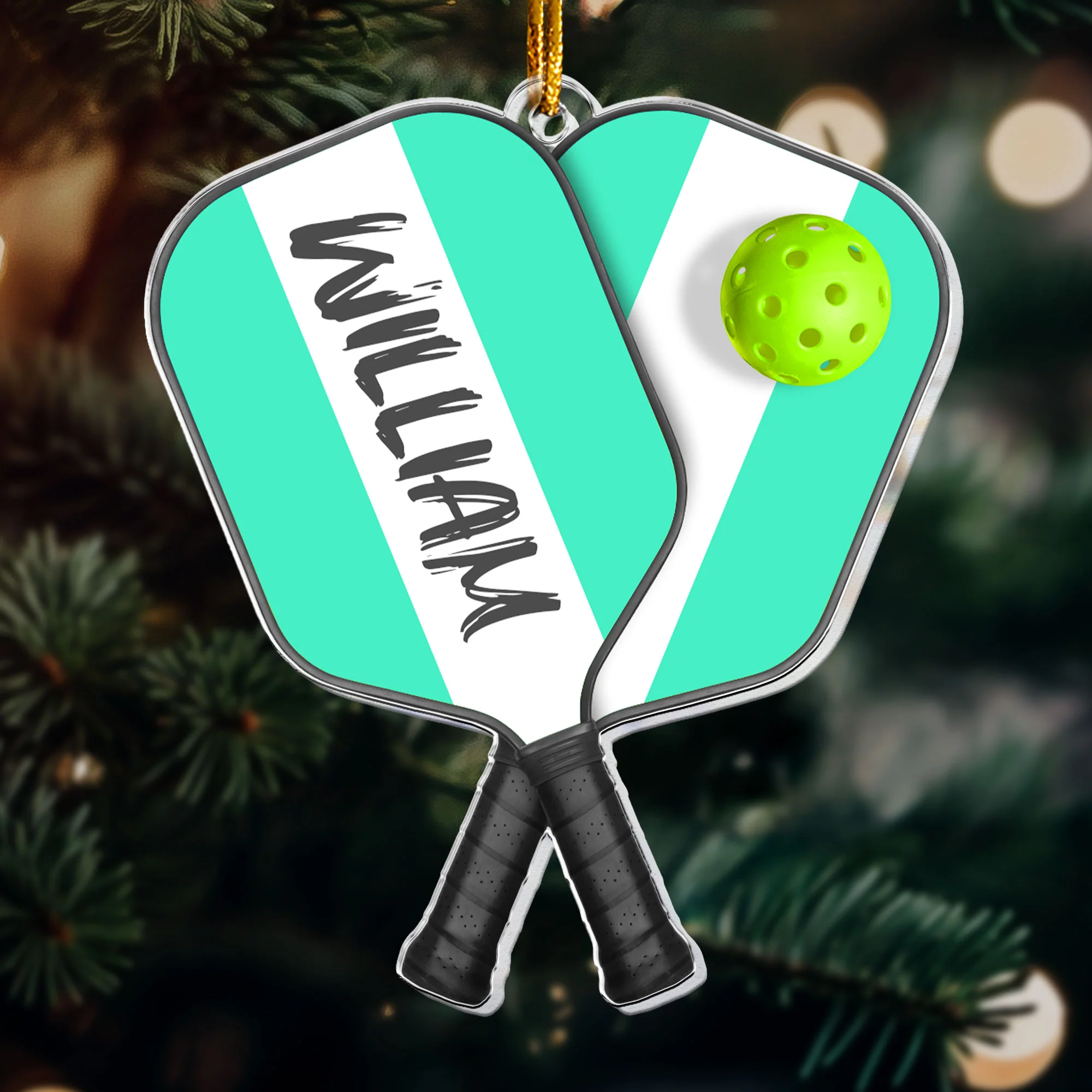 Pickleball With Paddles Rackets Ball Sport - Gifts For Player Team - Personalized Acrylic Ornament - Image 2