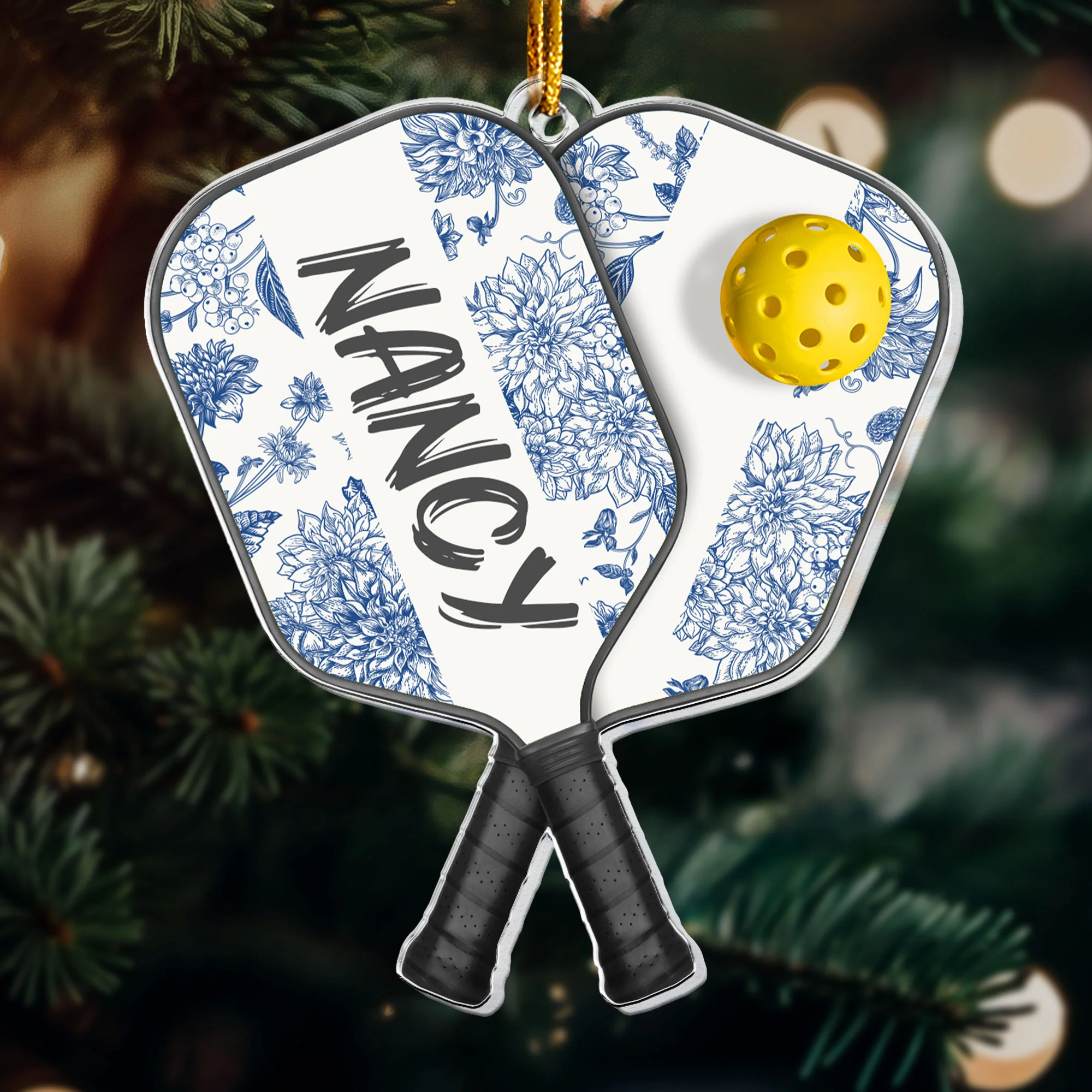 Pickleball With Paddles Rackets Ball Sport - Gifts For Player Team - Personalized Acrylic Ornament - Image 3