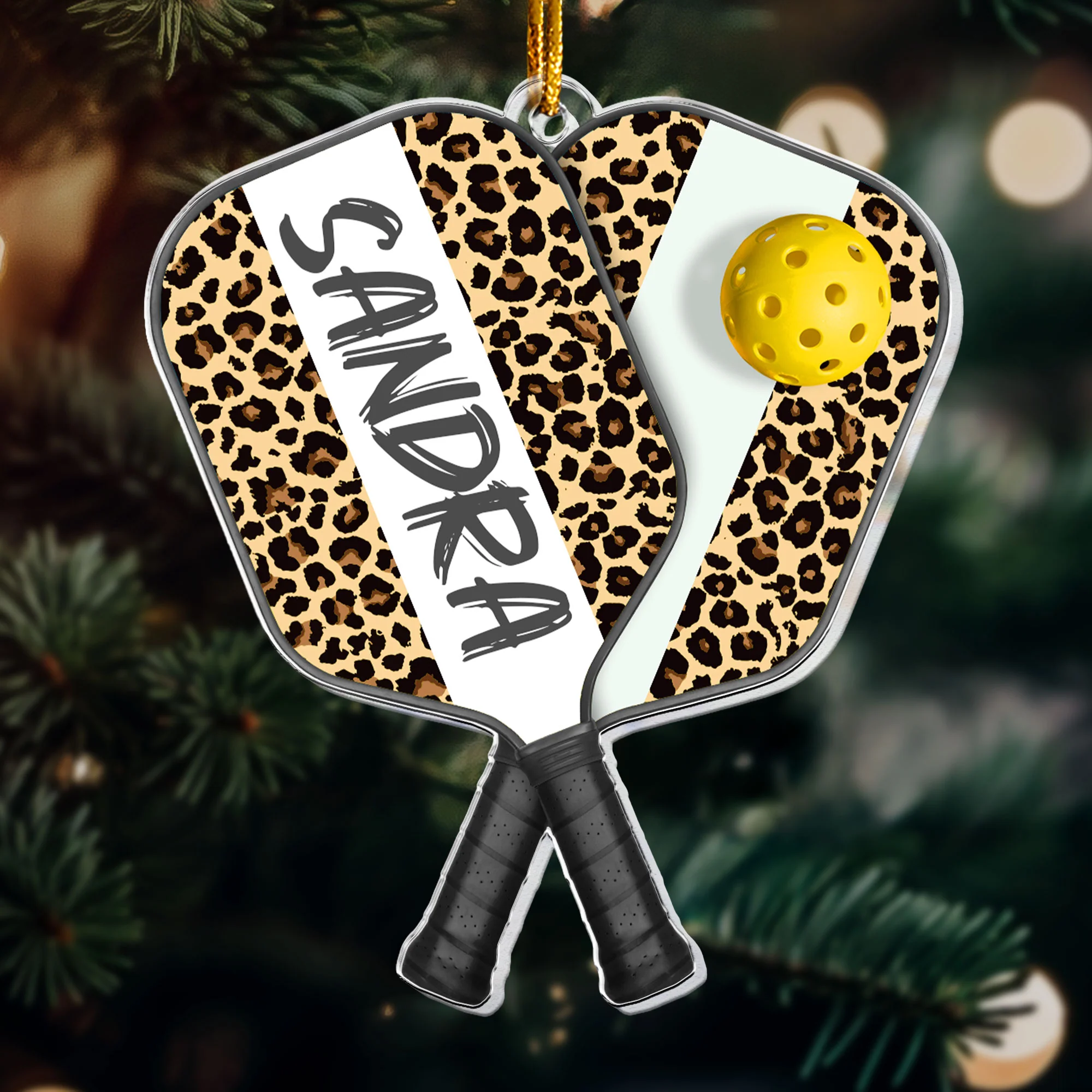 Pickleball With Paddles Rackets Ball Sport - Gifts For Player Team - Personalized Acrylic Ornament - Image 4
