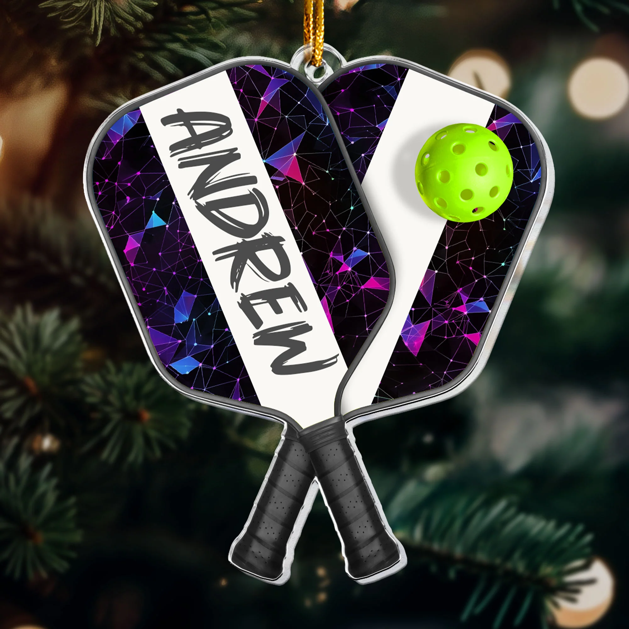Pickleball With Paddles Rackets Ball Sport - Gifts For Player Team - Personalized Acrylic Ornament - Image 5