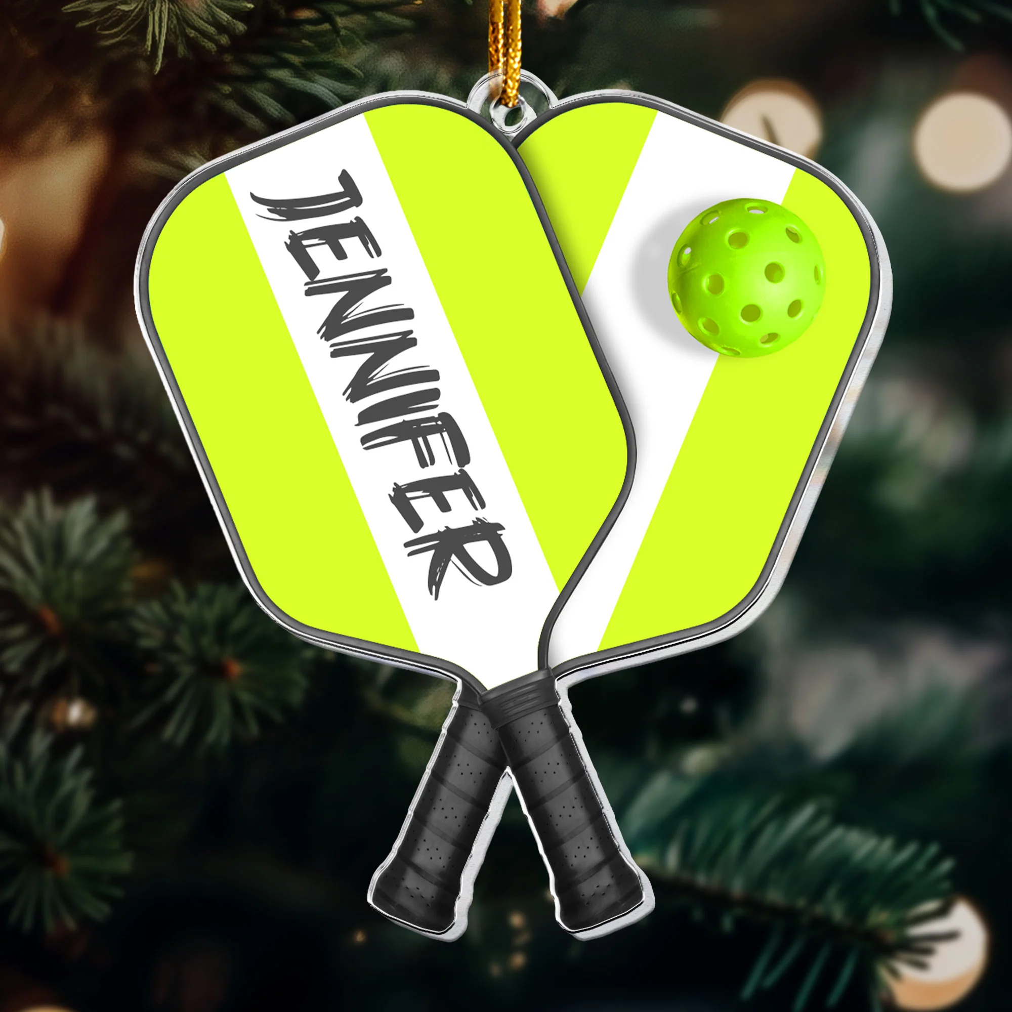 Pickleball With Paddles Rackets Ball Sport - Gifts For Player Team - Personalized Acrylic Ornament - Image 6