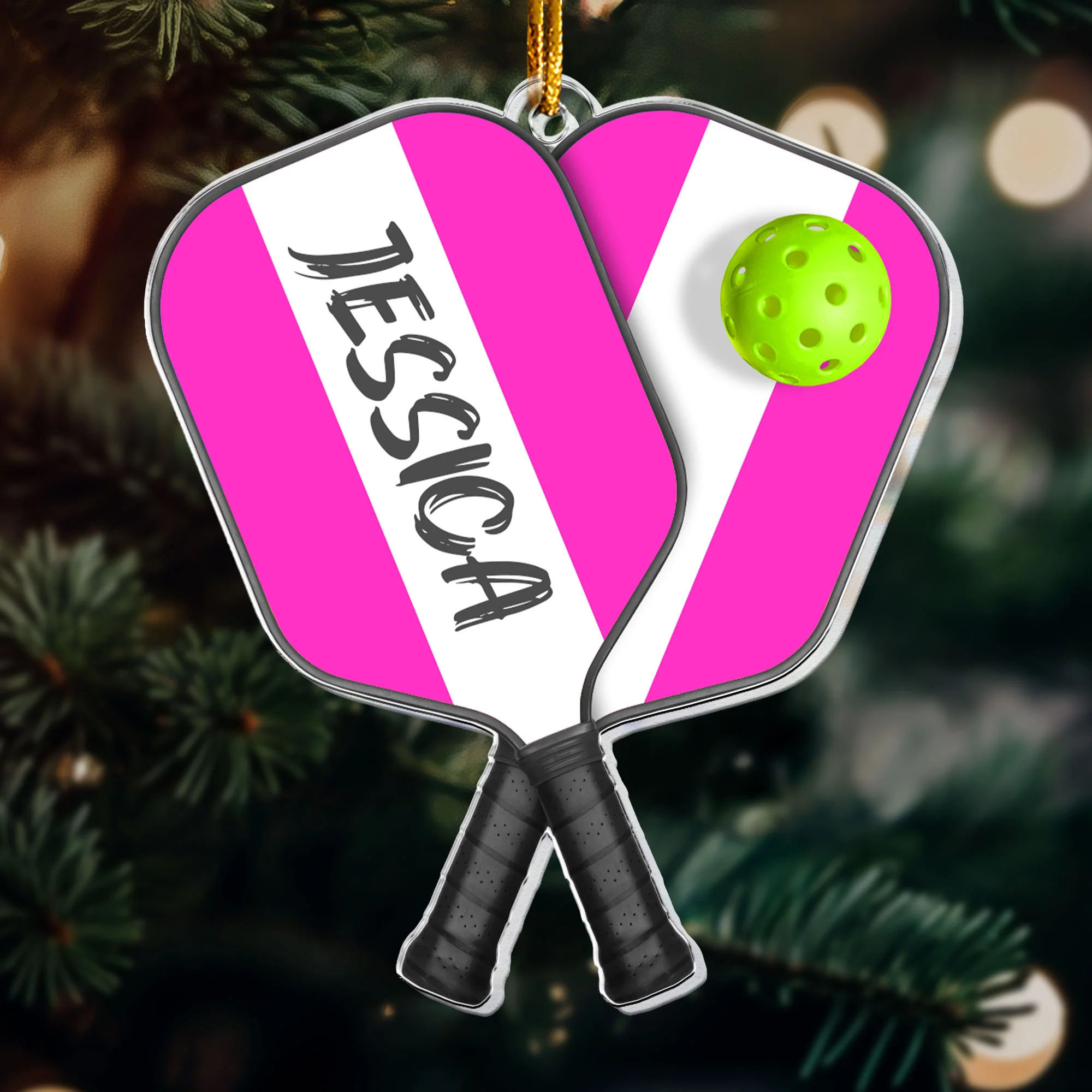 Pickleball With Paddles Rackets Ball Sport - Gifts For Player Team - Personalized Acrylic Ornament - Image 7