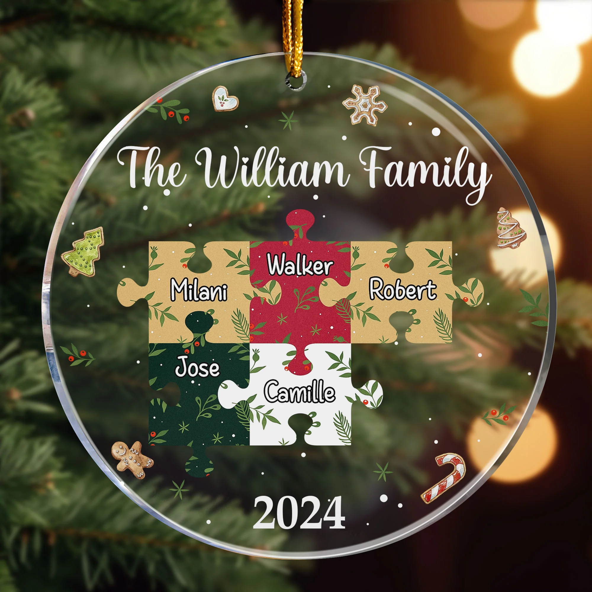 Pieces Of Family Names - Personalized Acrylic Ornament - Image 2