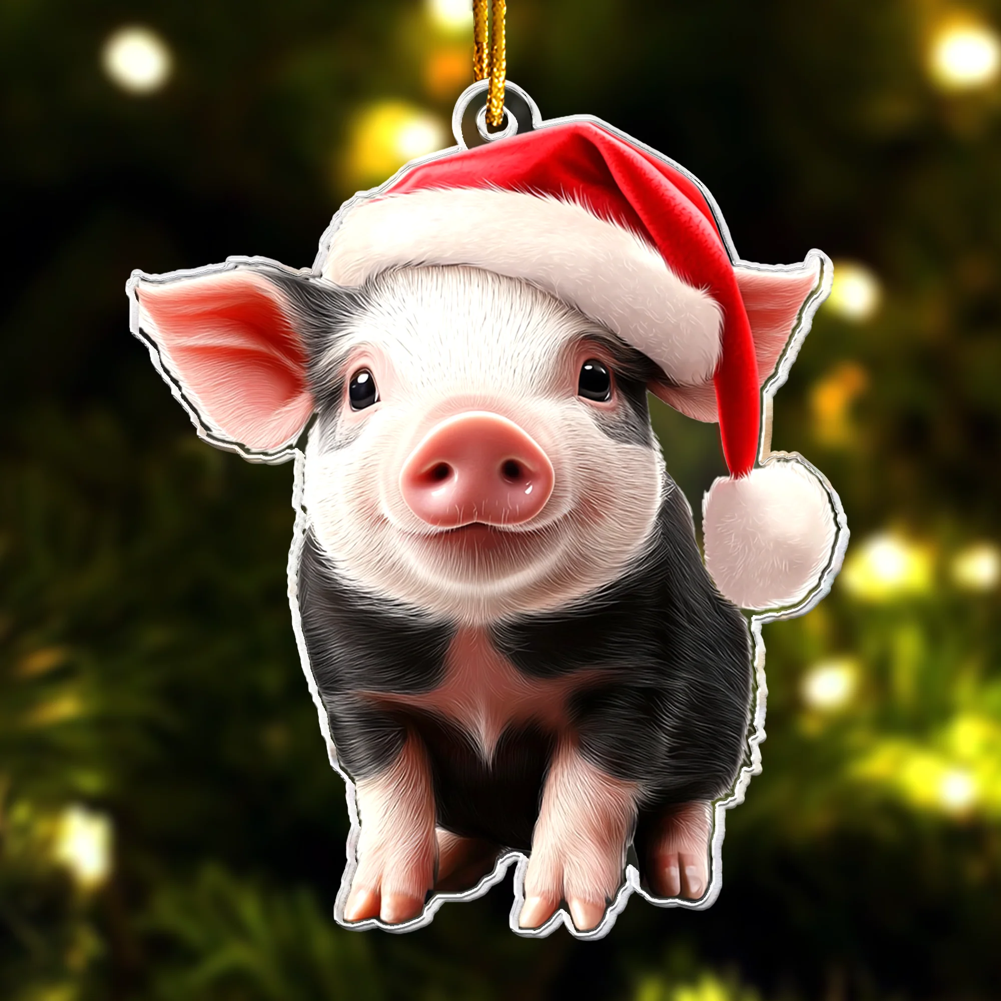 Piglet Ornament - Cute Smile Pig Christmas Ornament - Personalized Acrylic Ornament - Image 3