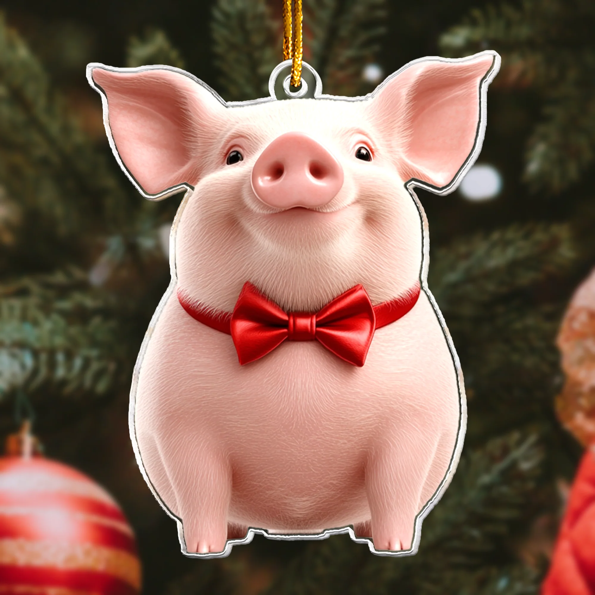 Piglet Ornament - Cute Smile Pig Christmas Ornament - Personalized Acrylic Ornament - Image 4