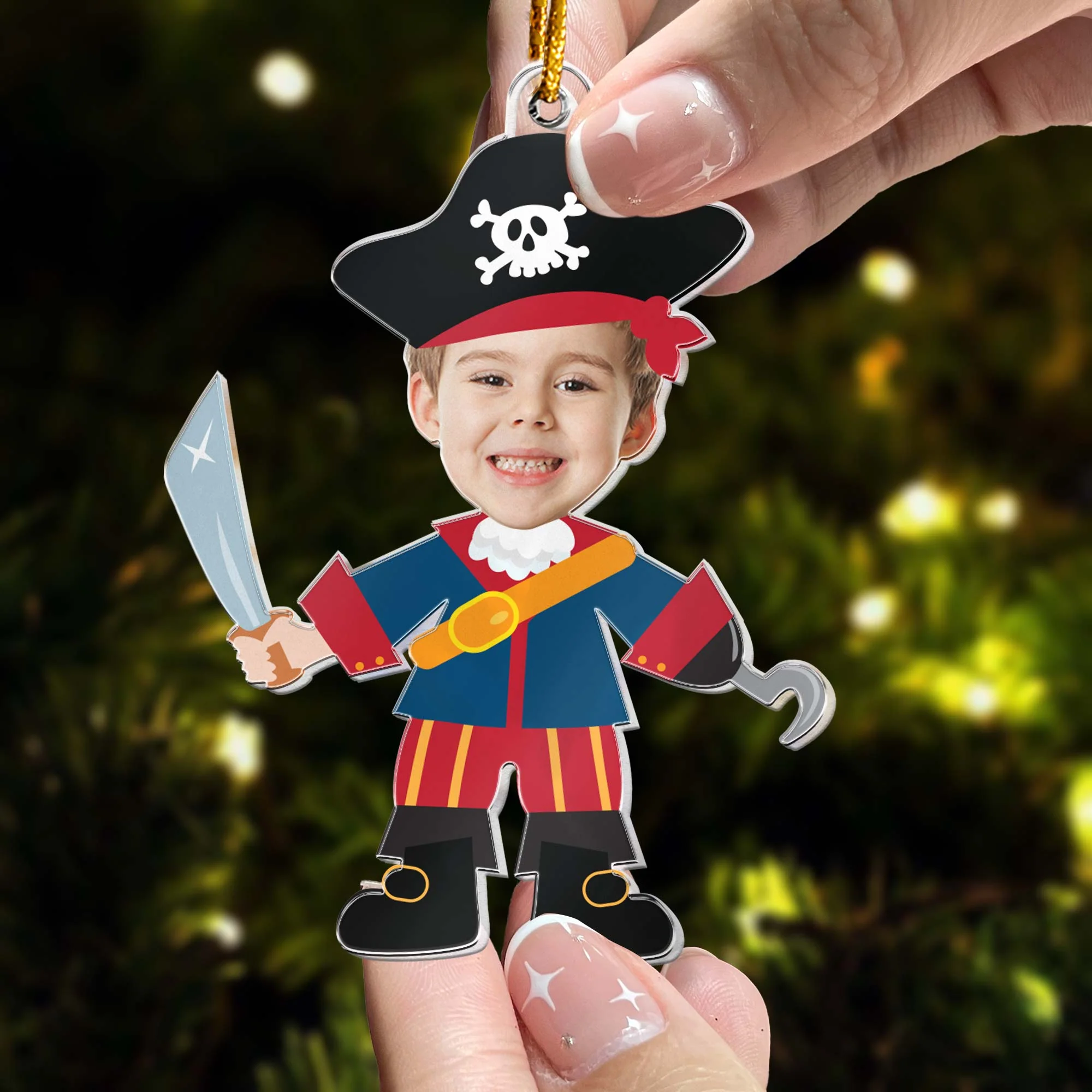 Pirate & Mermaid Kids - Personalized Acrylic Photo Ornament - Image 4