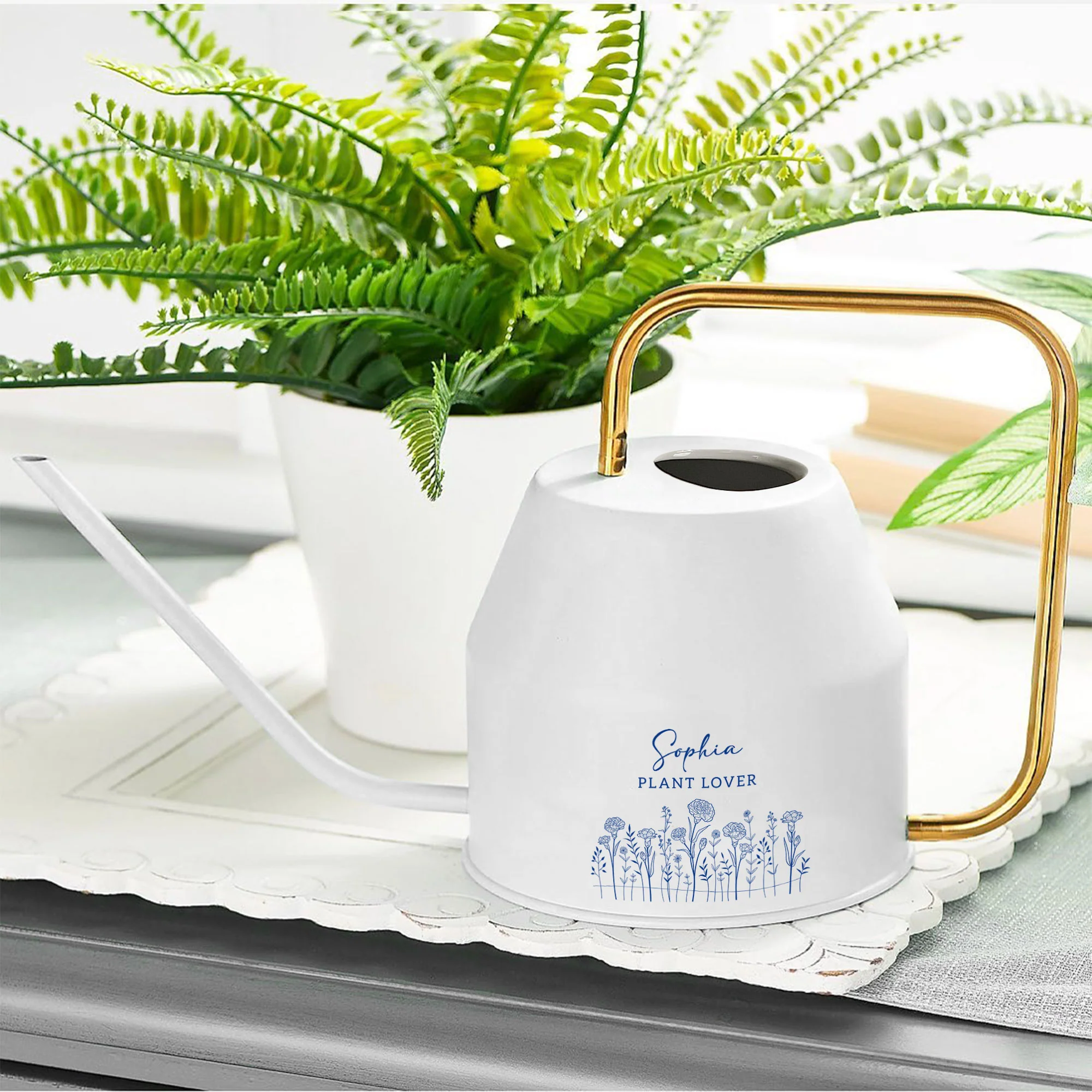 Plant Lover Custom Birth Flower & Name - Personalized Indoor Watering Can - Image 3