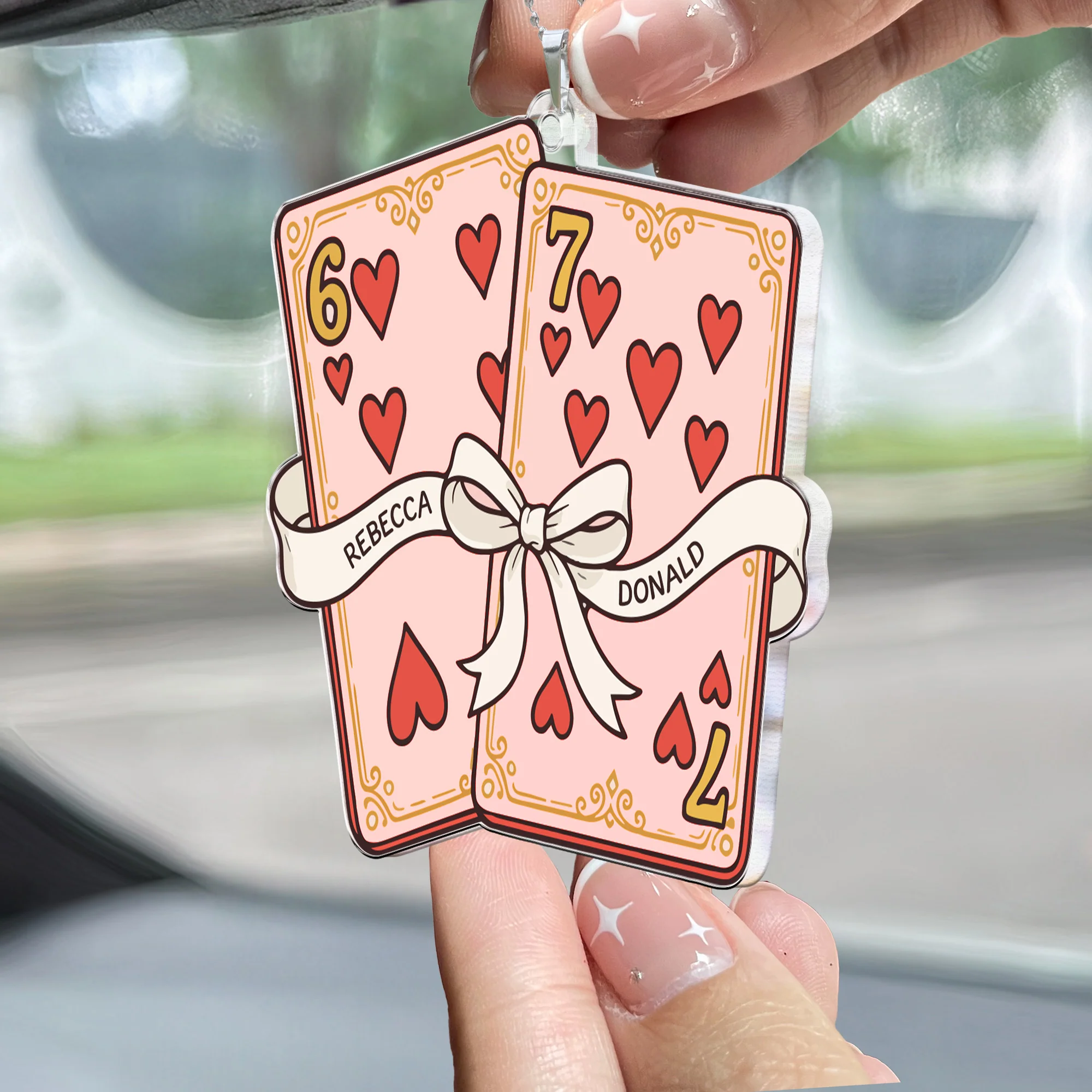 Playing Cards Valentine 6 7 - Personalized Rear View Mirror Accessory - Image 2