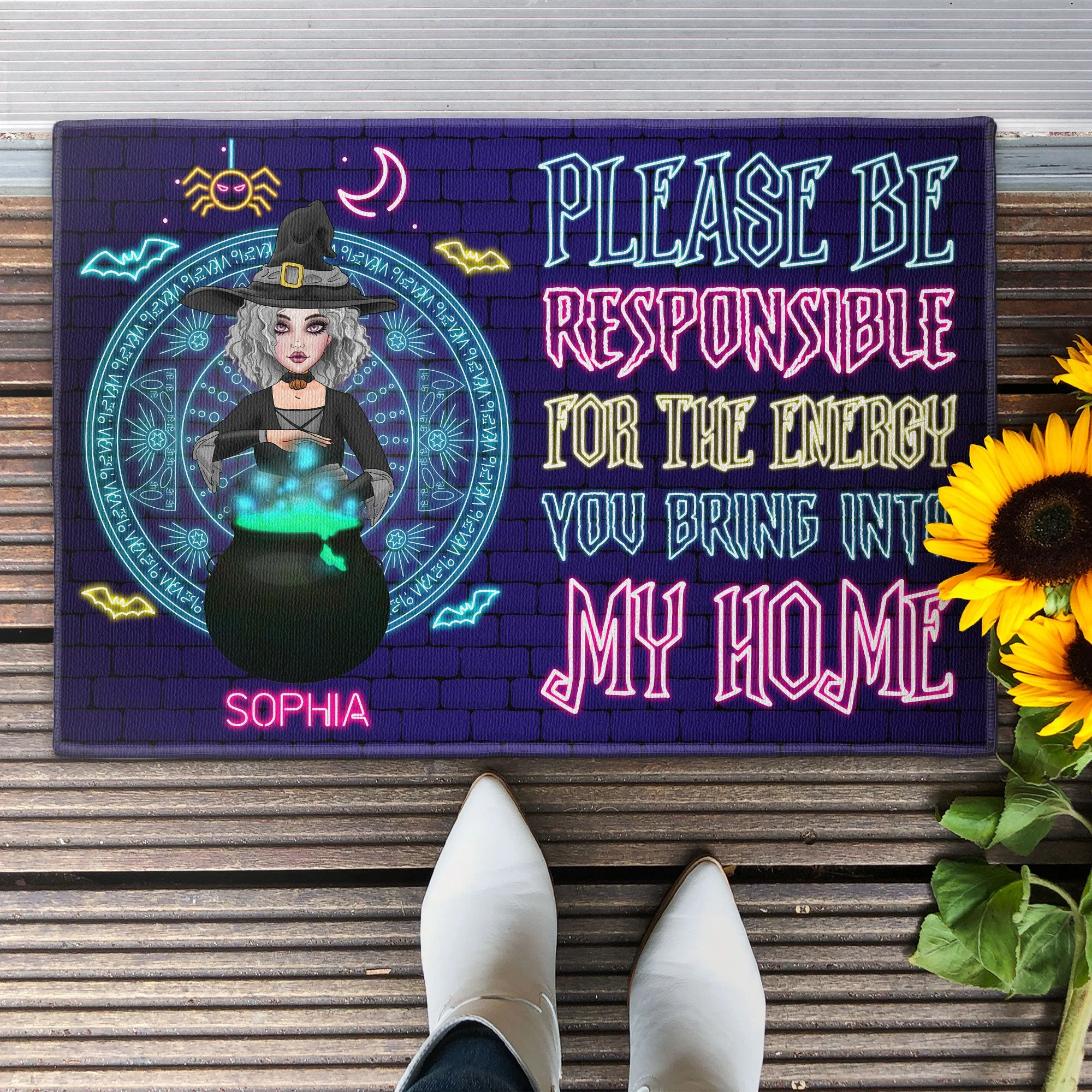 Please Be Responsible For The Energy You Bring Into Our Home - Personalized Doormat - Halloween, Birthday. Funny Gift For Witch, Woman, Girl - Image 2