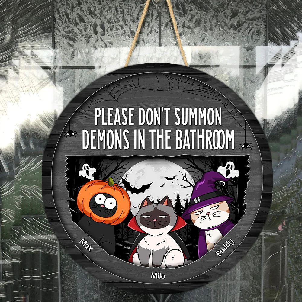 Please Don't Summon Demons - Personalized Round Wood Sign - Image 2