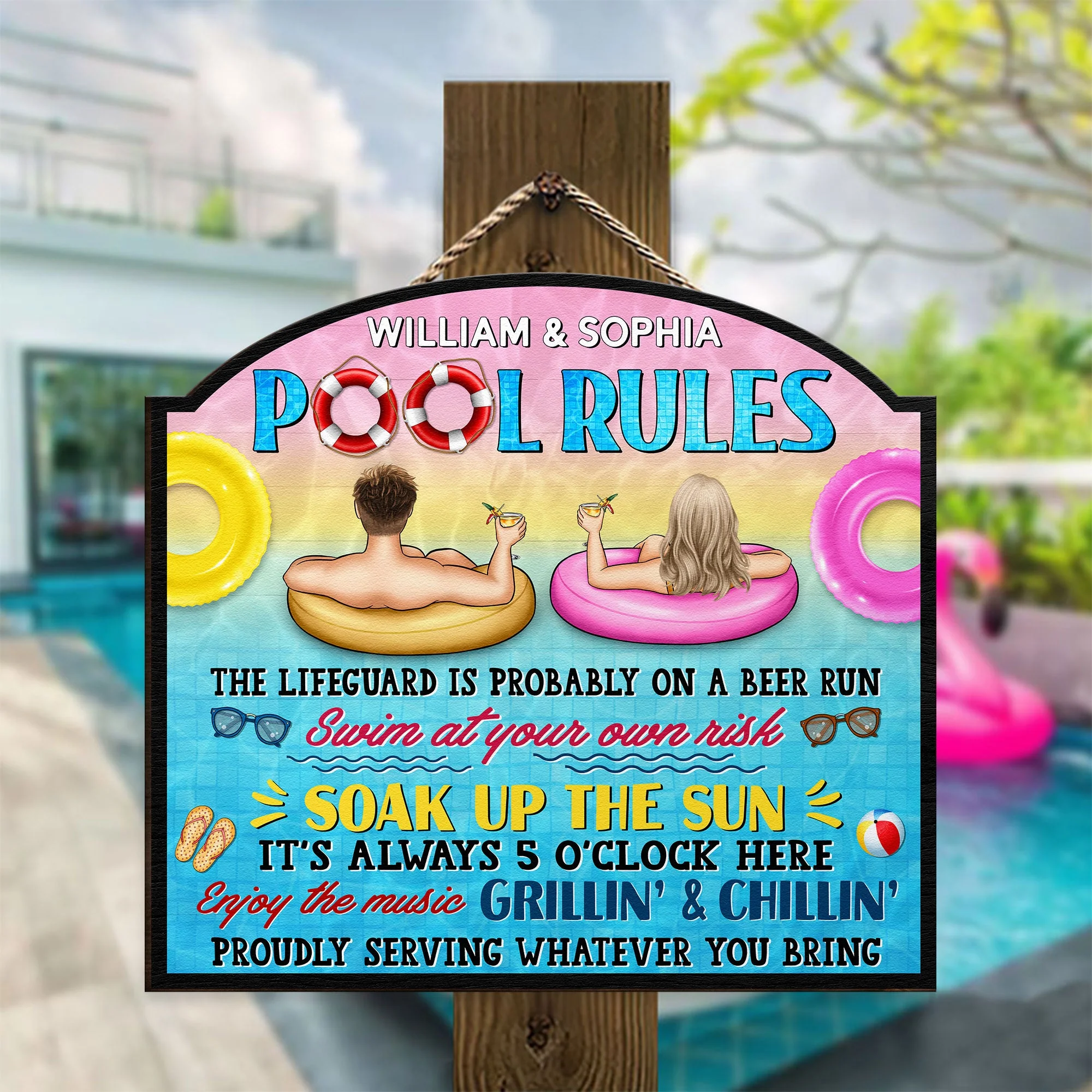 Pool Rules - Personalized Custom Shaped Wood Sign - Image 2