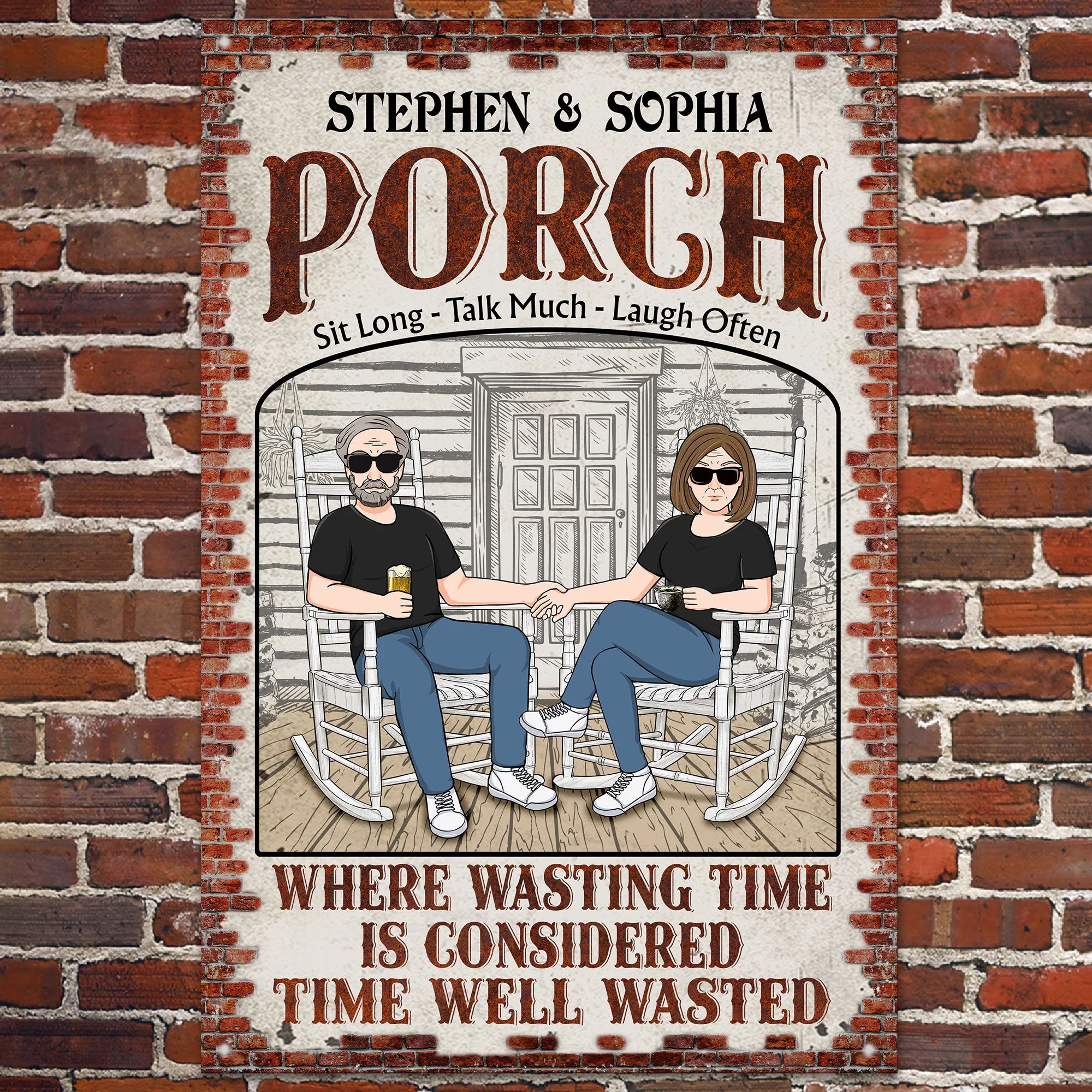 Porch - Sit Long - Talk Much - Laugh Often - Personalized Metal Sign - Image 2