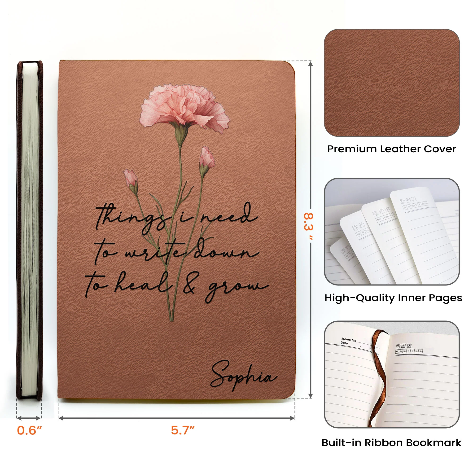 Positive Affirmations Notebook, Self-Love Journal, Silly Mental Health Gifts For Her - Personalized Leather Journal - Image 7