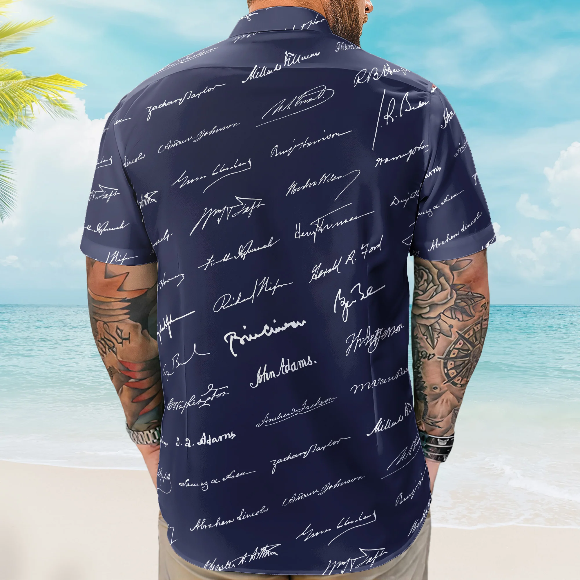 Presidential Signature Pattern - Personalized Hawaiian Shirt - Image 4