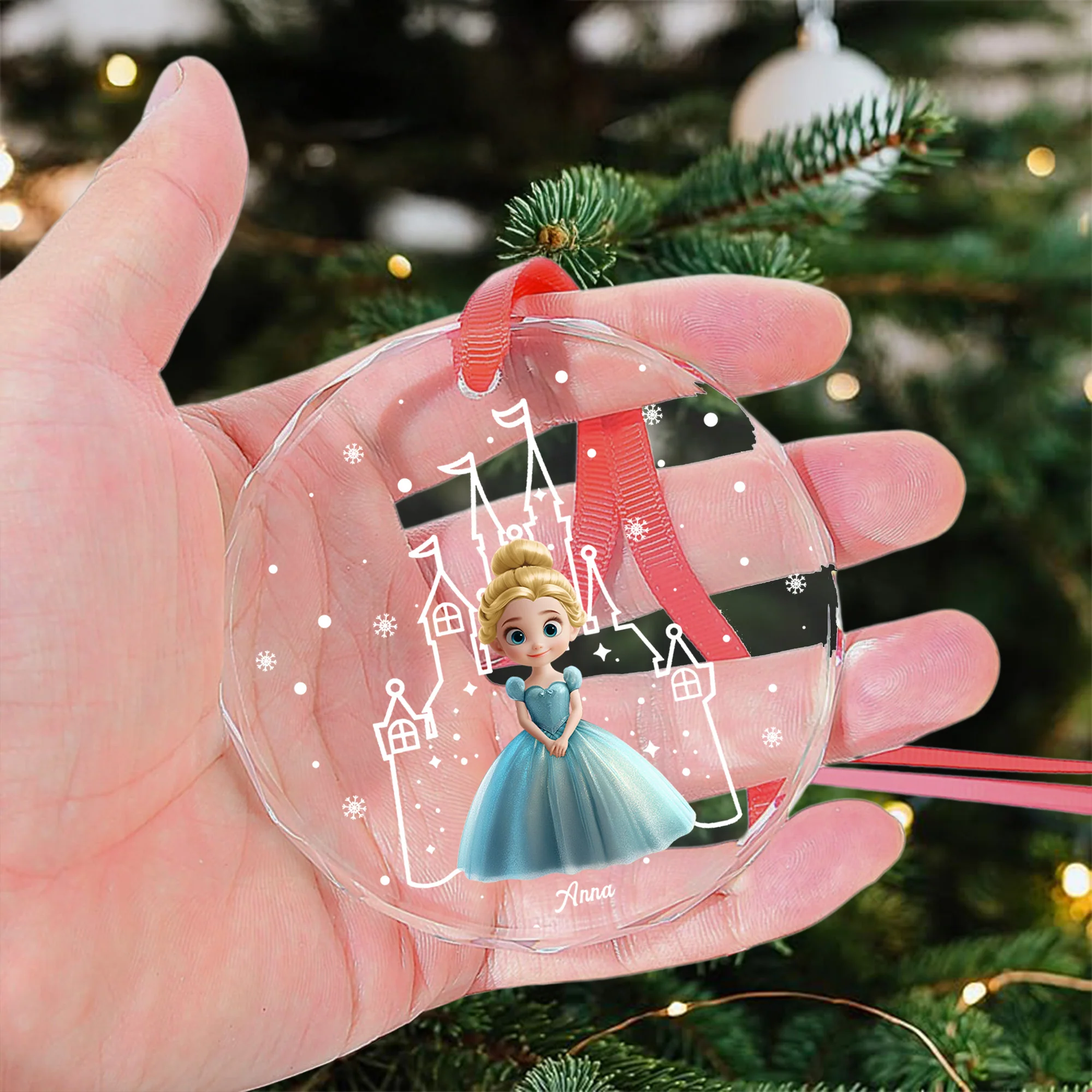 Princess Castle Christmas Night - Personalized Glass Ornament - Image 3